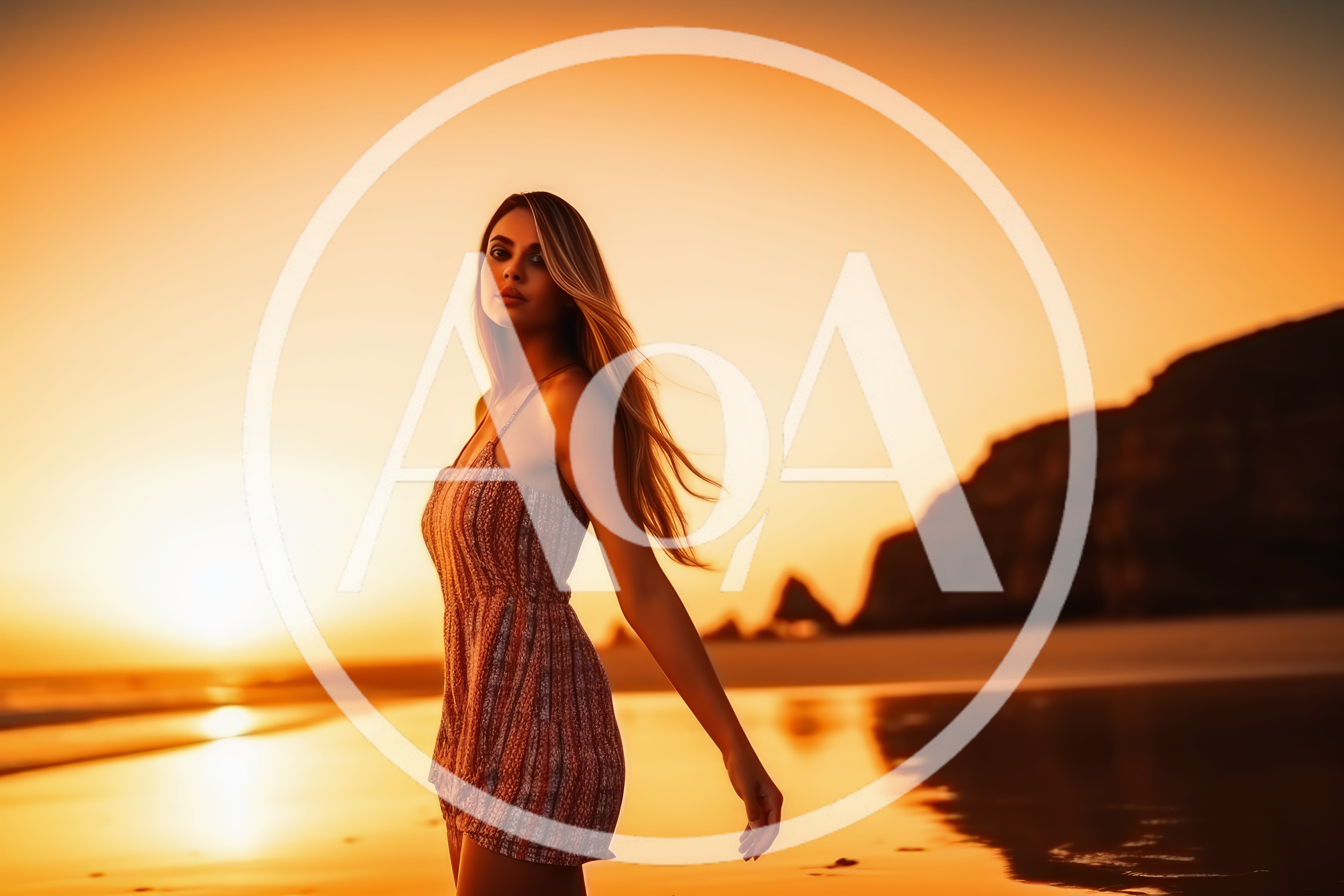 Young Woman Walking Along Beach At Golden Hour