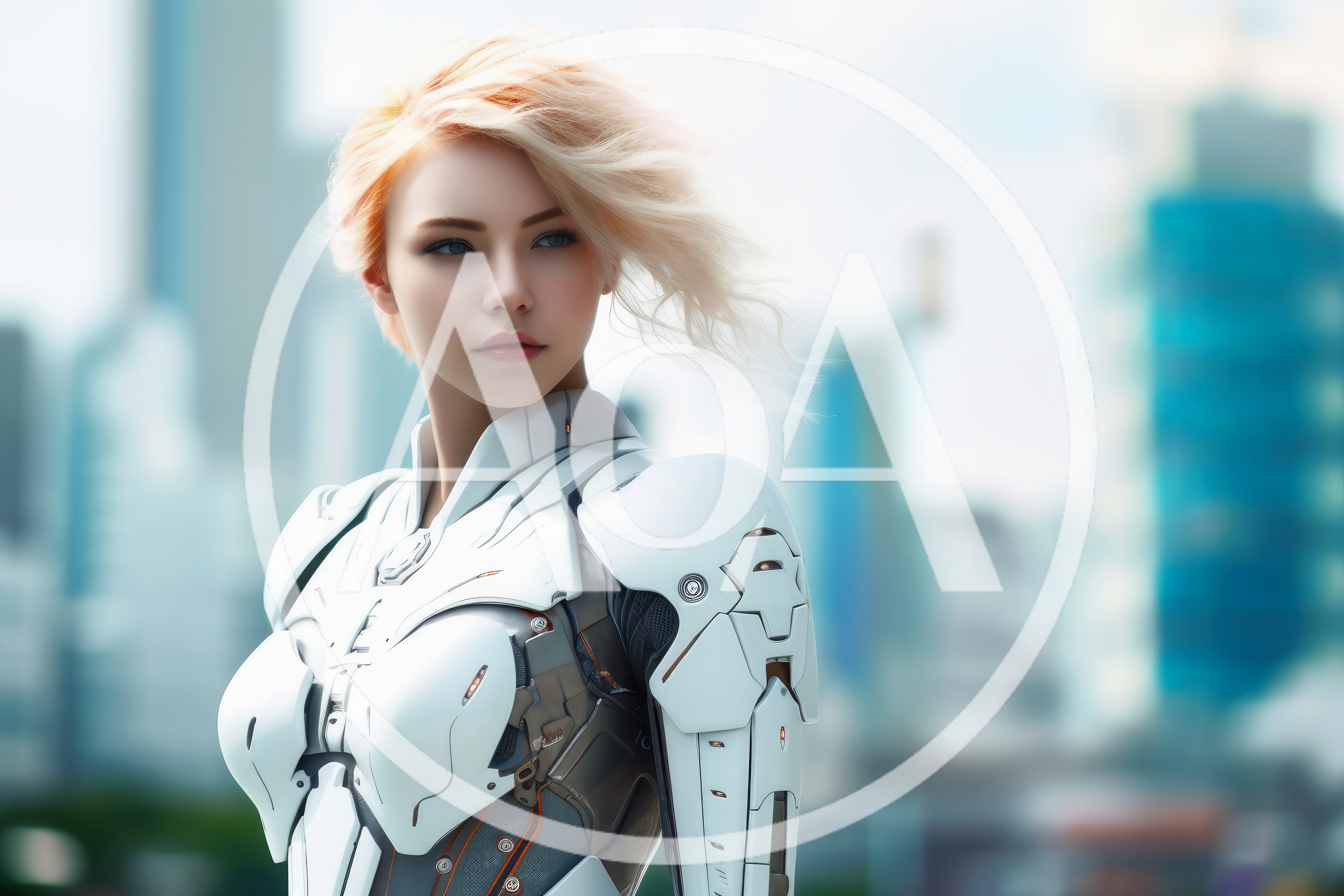 Futuristic Female Cyborg Standing In A Modern City