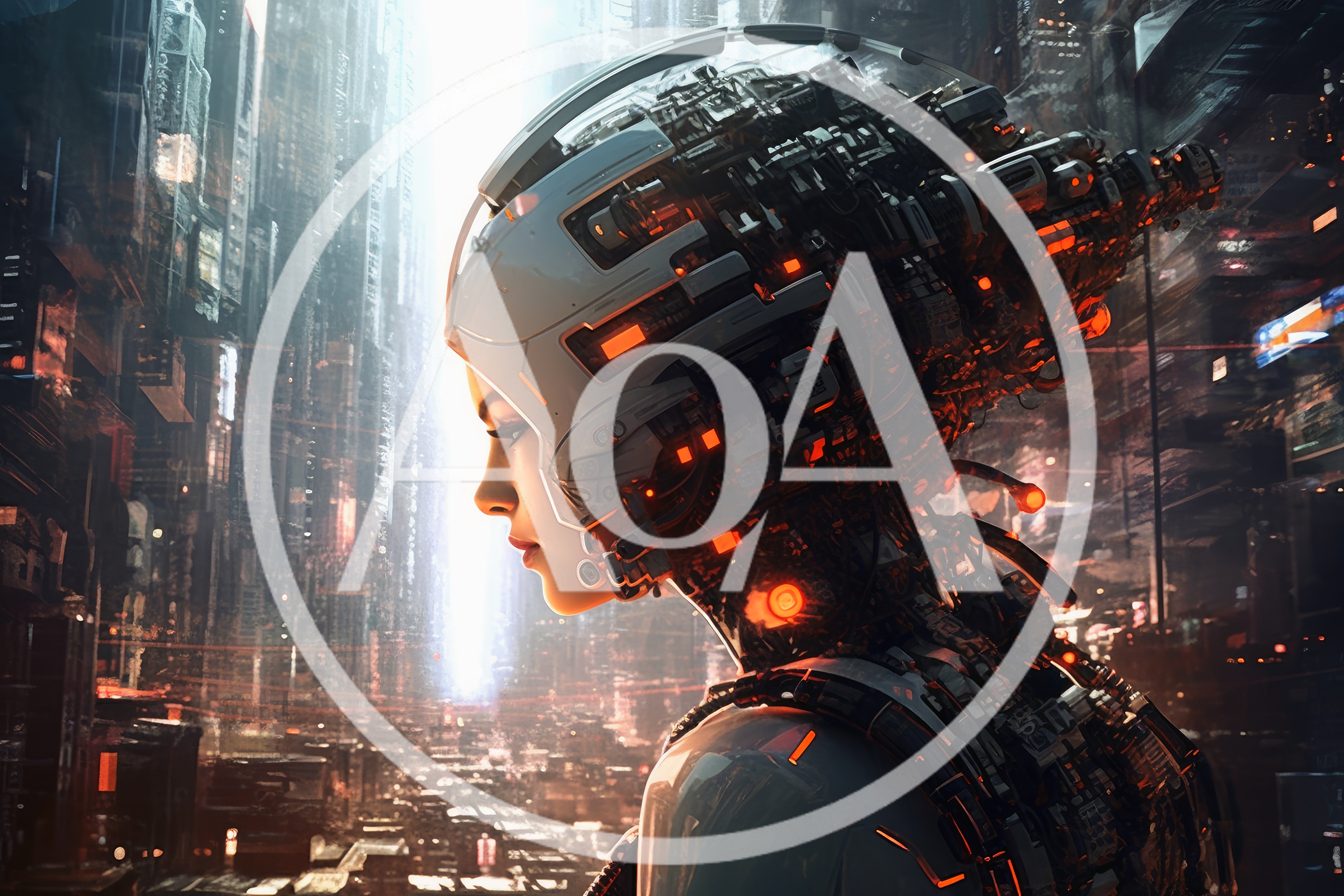 Cyborg Woman Profile In Futuristic Cyberpunk City
