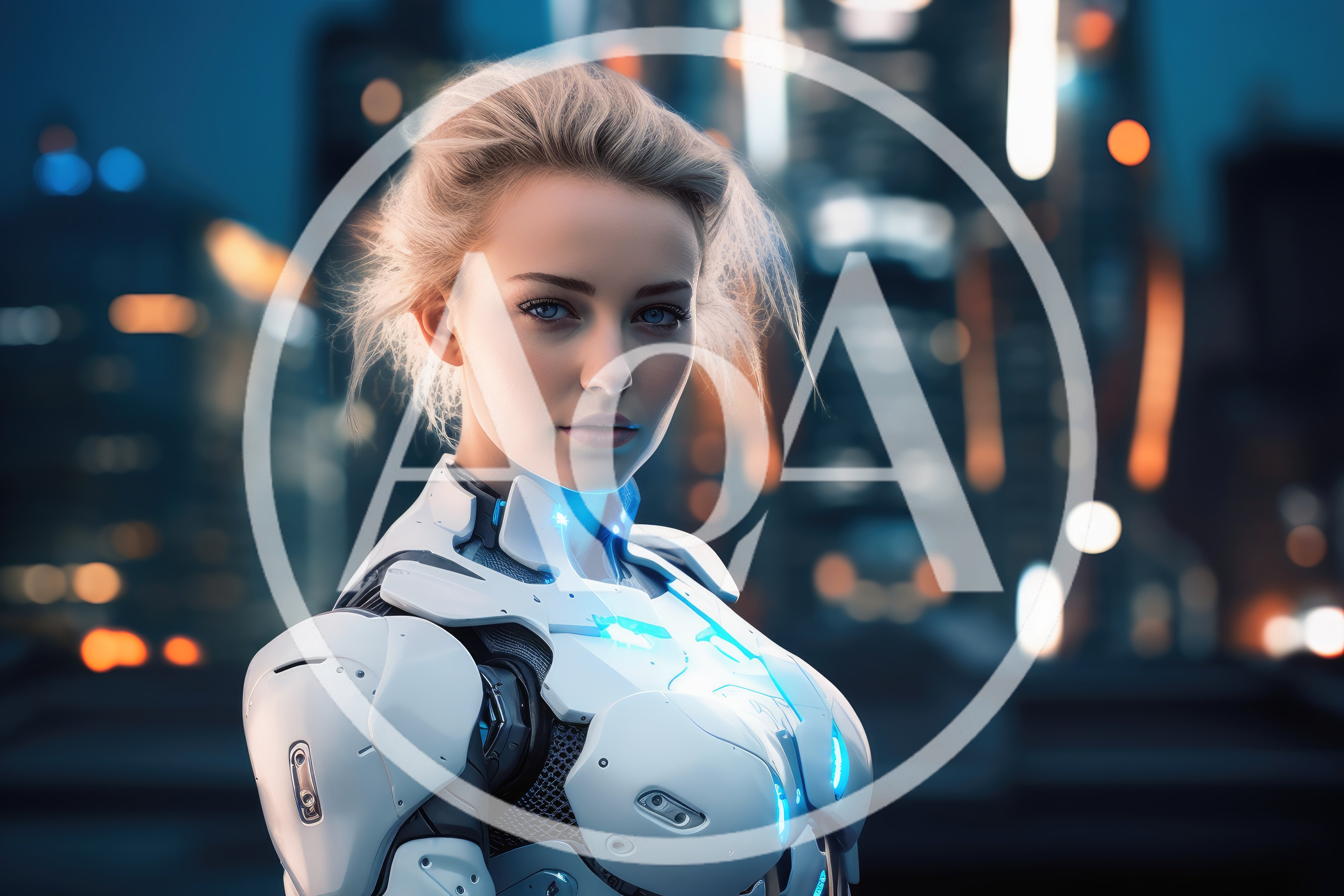 Portrait Of A Futuristic Female Cyborg In Urban Setting