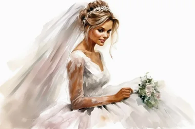Watercolor Painting Of A Beautiful Bride