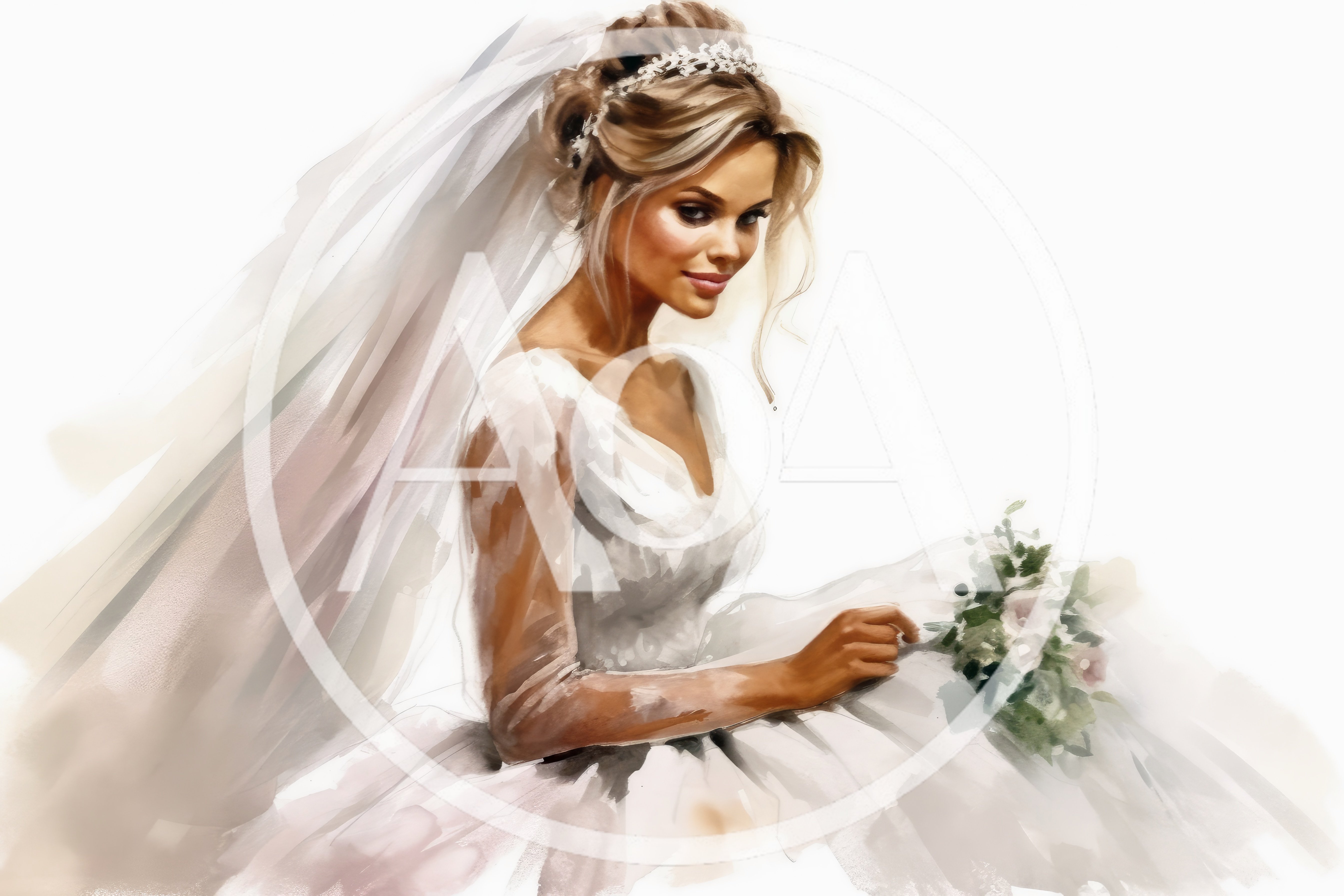Watercolor Painting Of A Beautiful Bride