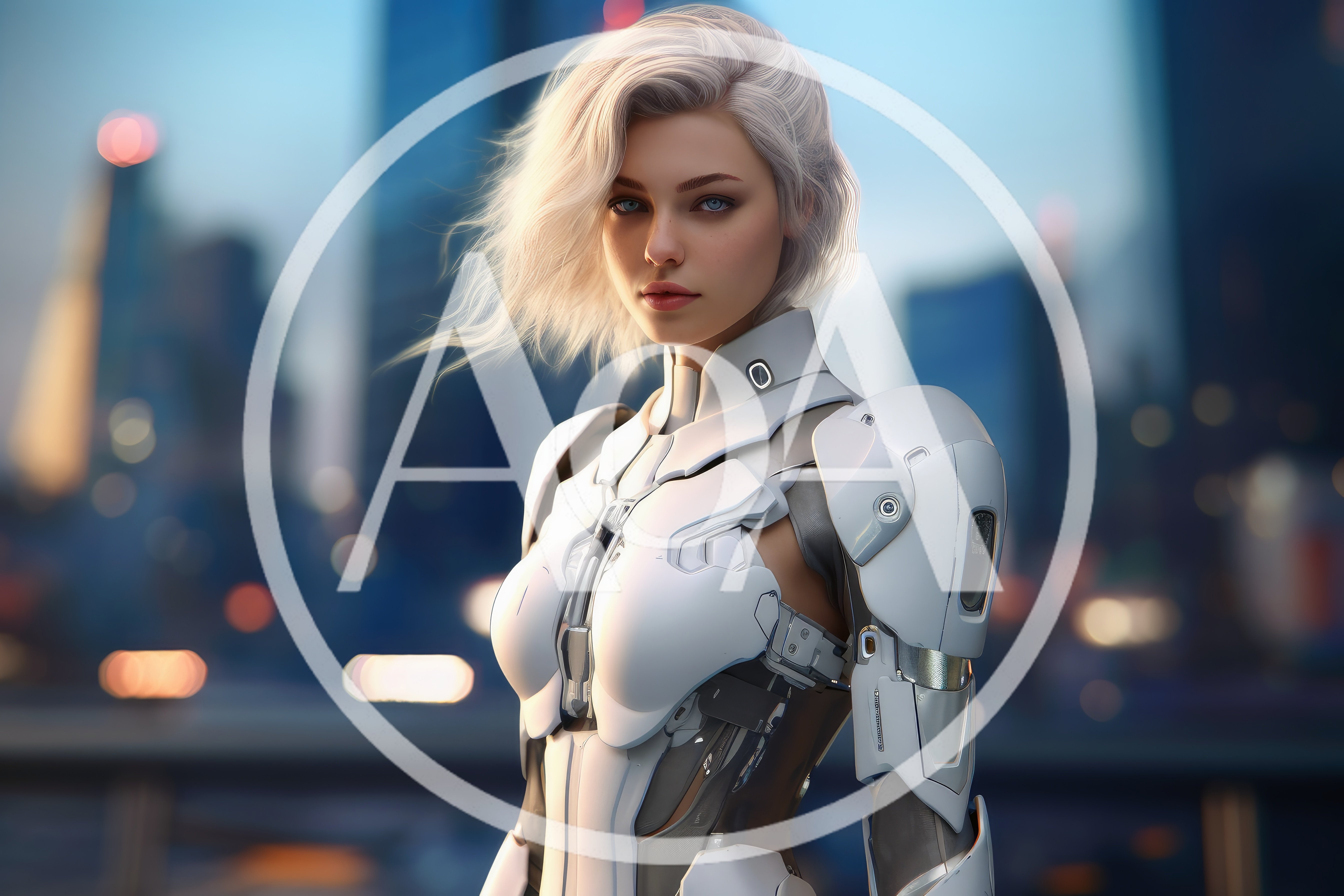 Portrait Of A Futuristic Cyborg Woman In White Armor