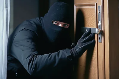 Burglar Wearing Balaclava Breaking Into A House