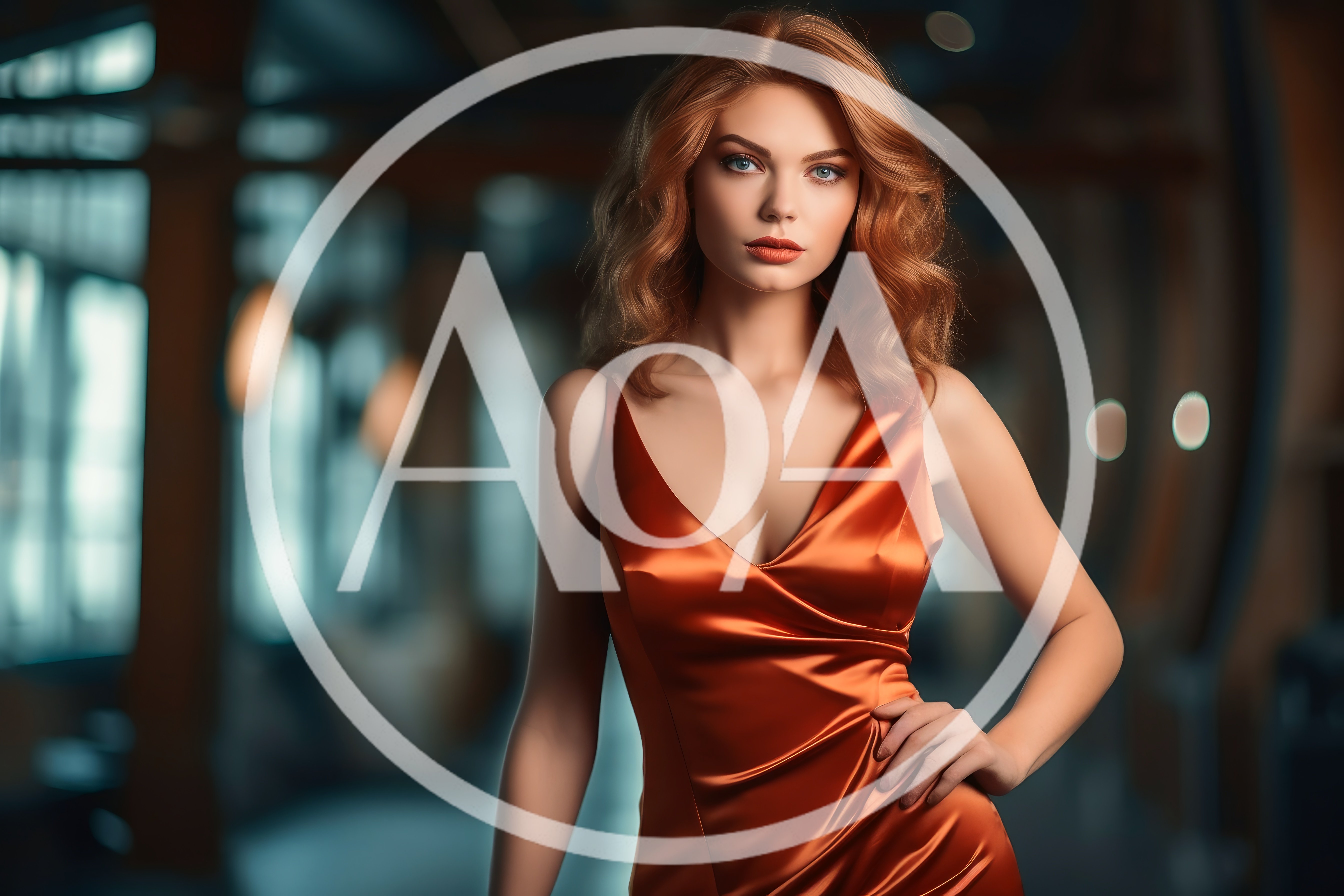 Elegant Woman In Satin Dress Posing In Modern Interior