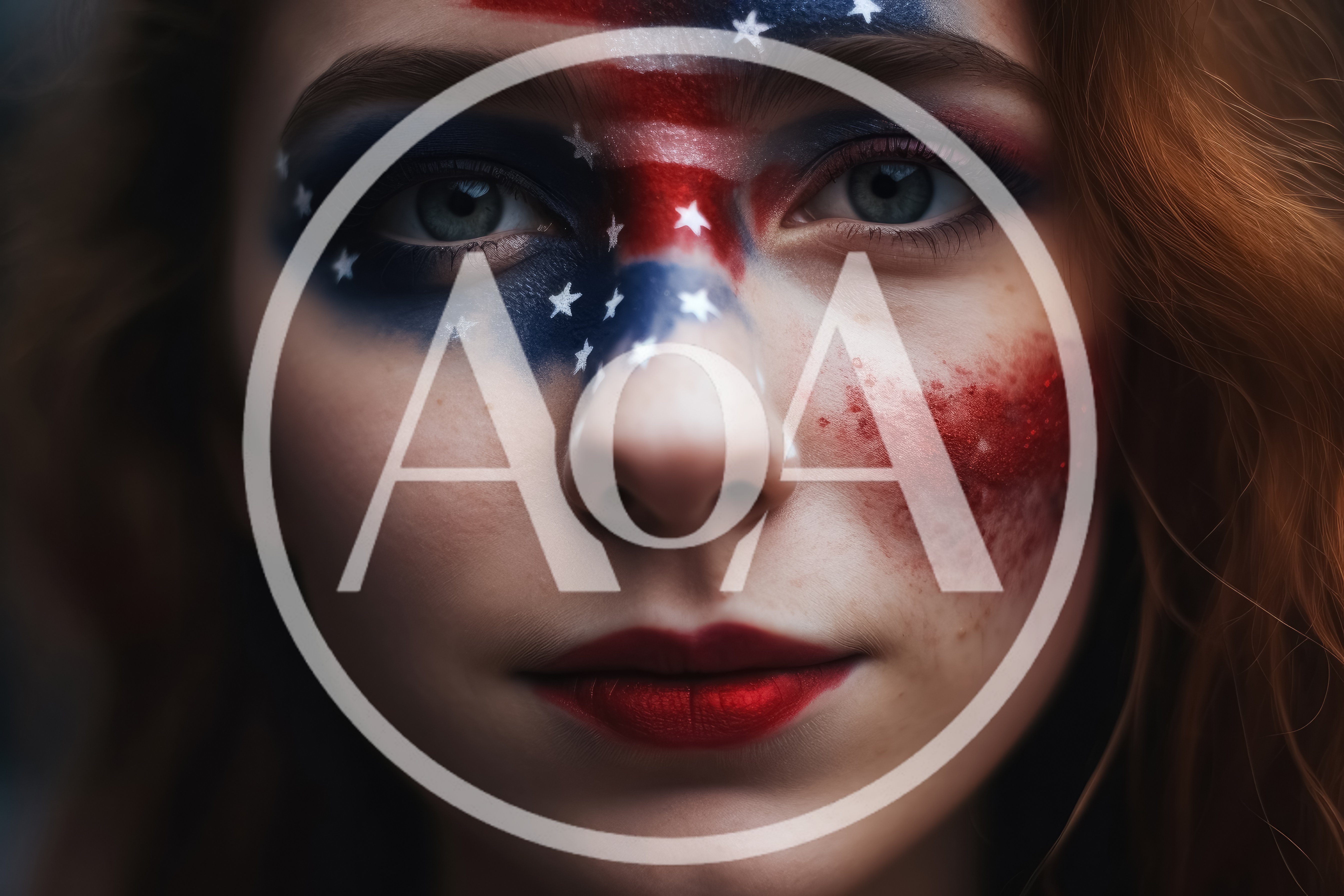 Close Up Portrait Of Woman With American Flag Makeup