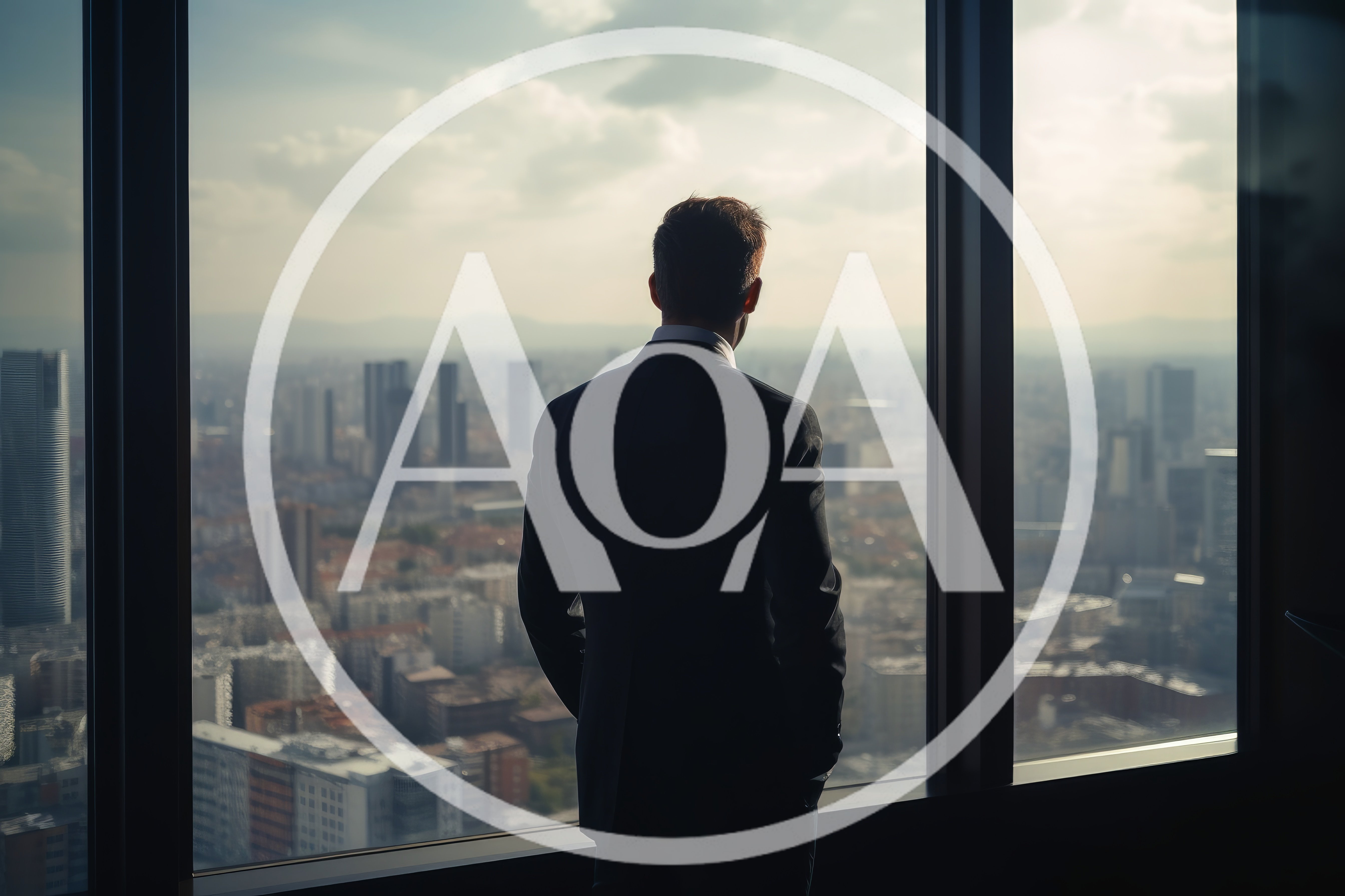 Businessman Looking Out Of Office Window At Cityscape