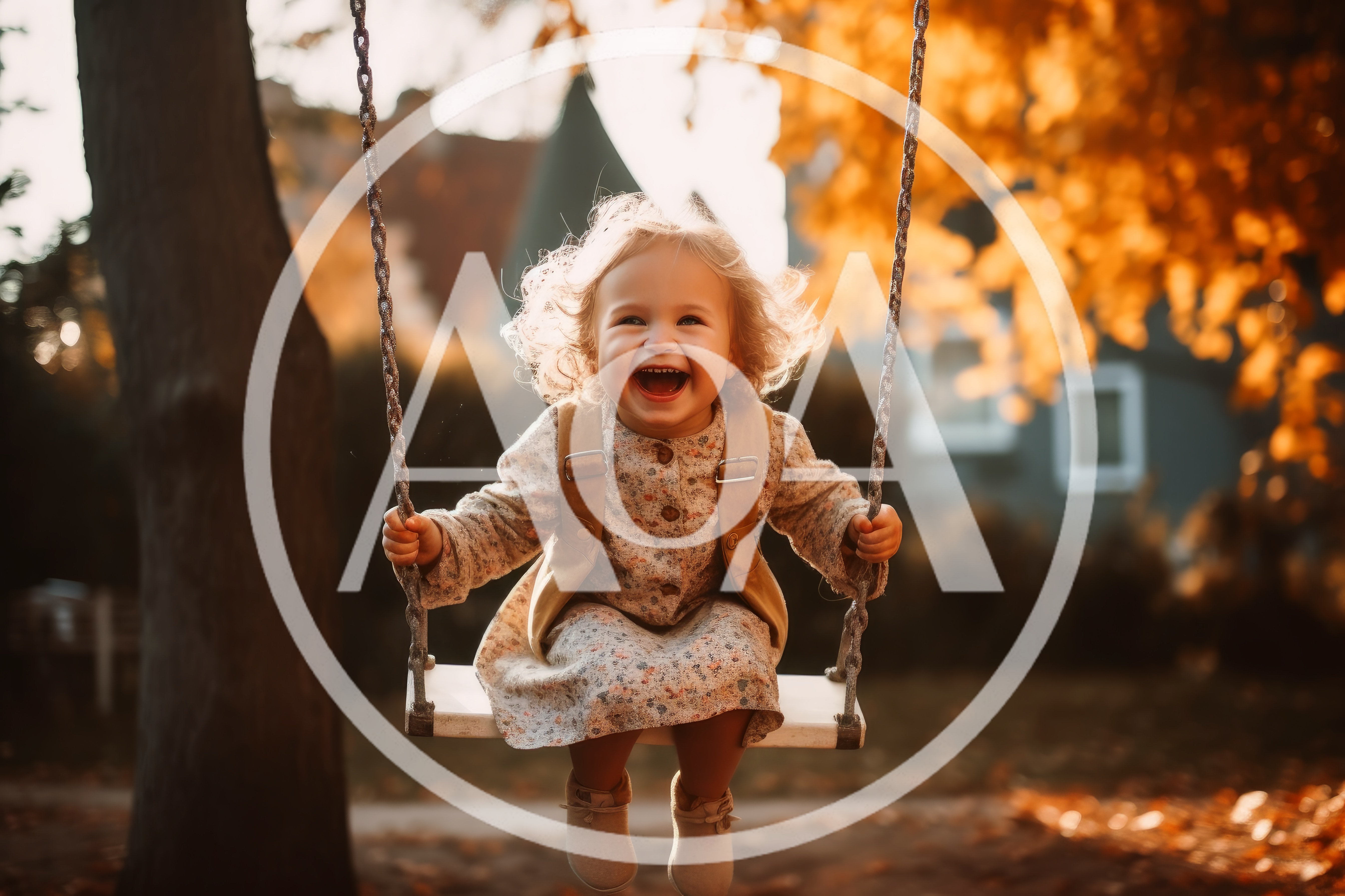 Happy Toddler Girl Swinging Outdoors in Autumn