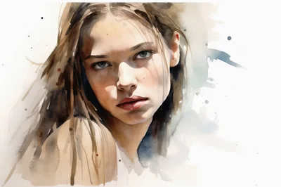 Watercolor Portrait Of A Young Woman