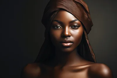 Portrait Of A Beautiful Woman Wearing A Brown Headwrap