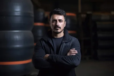 Portrait Of A Serious Man In A Warehouse