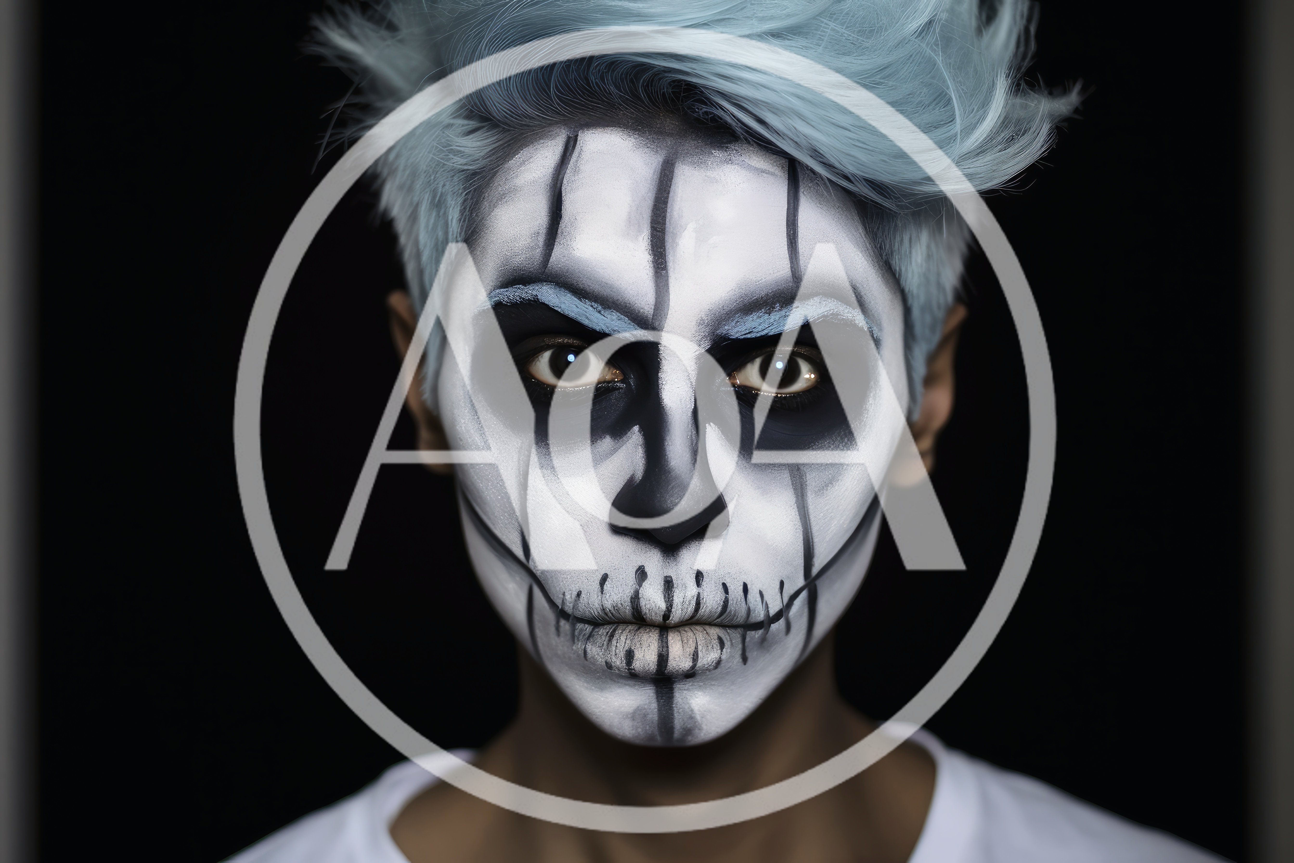 Person With Artistic Skull Face Paint And Blue Hair