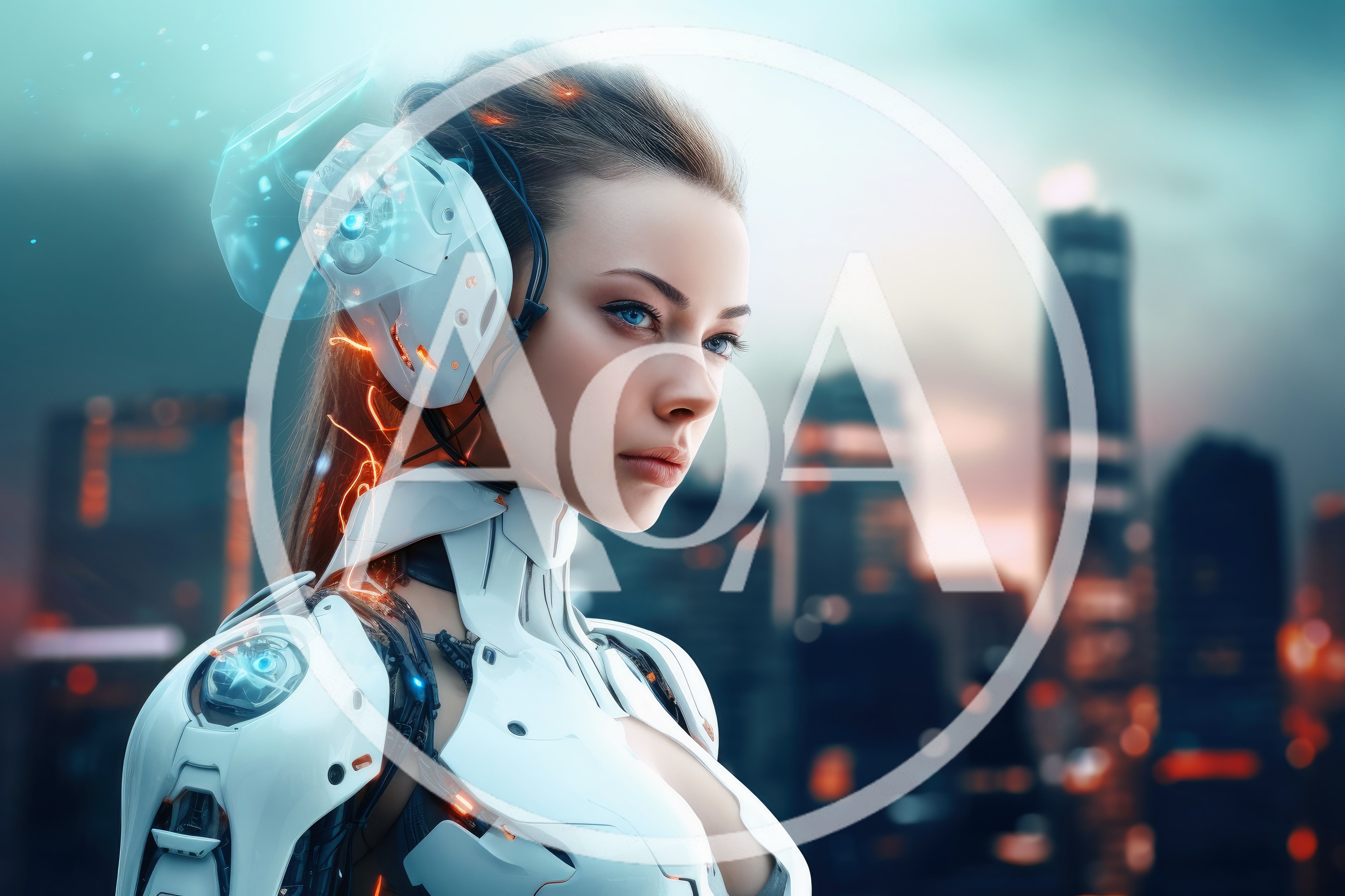 Cybernetic Woman With Futuristic Headset In Urban Setting