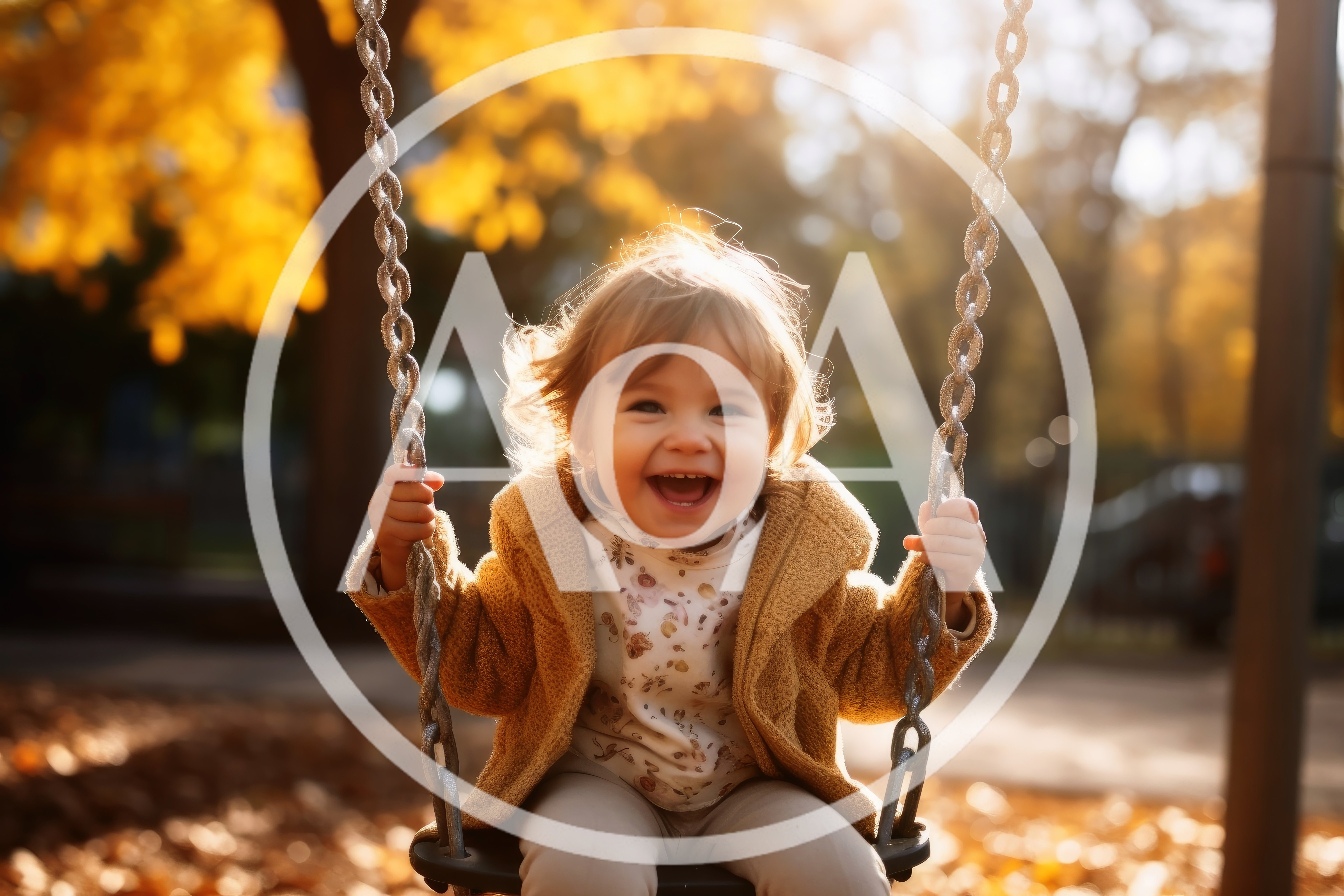 Happy Toddler Girl Swinging In Autumn Park