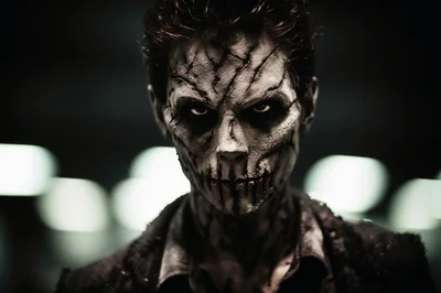 Close Up Portrait Of A Man With Zombie Makeup
