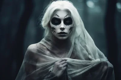 Ethereal Ghostly Woman With Dark Skull Makeup