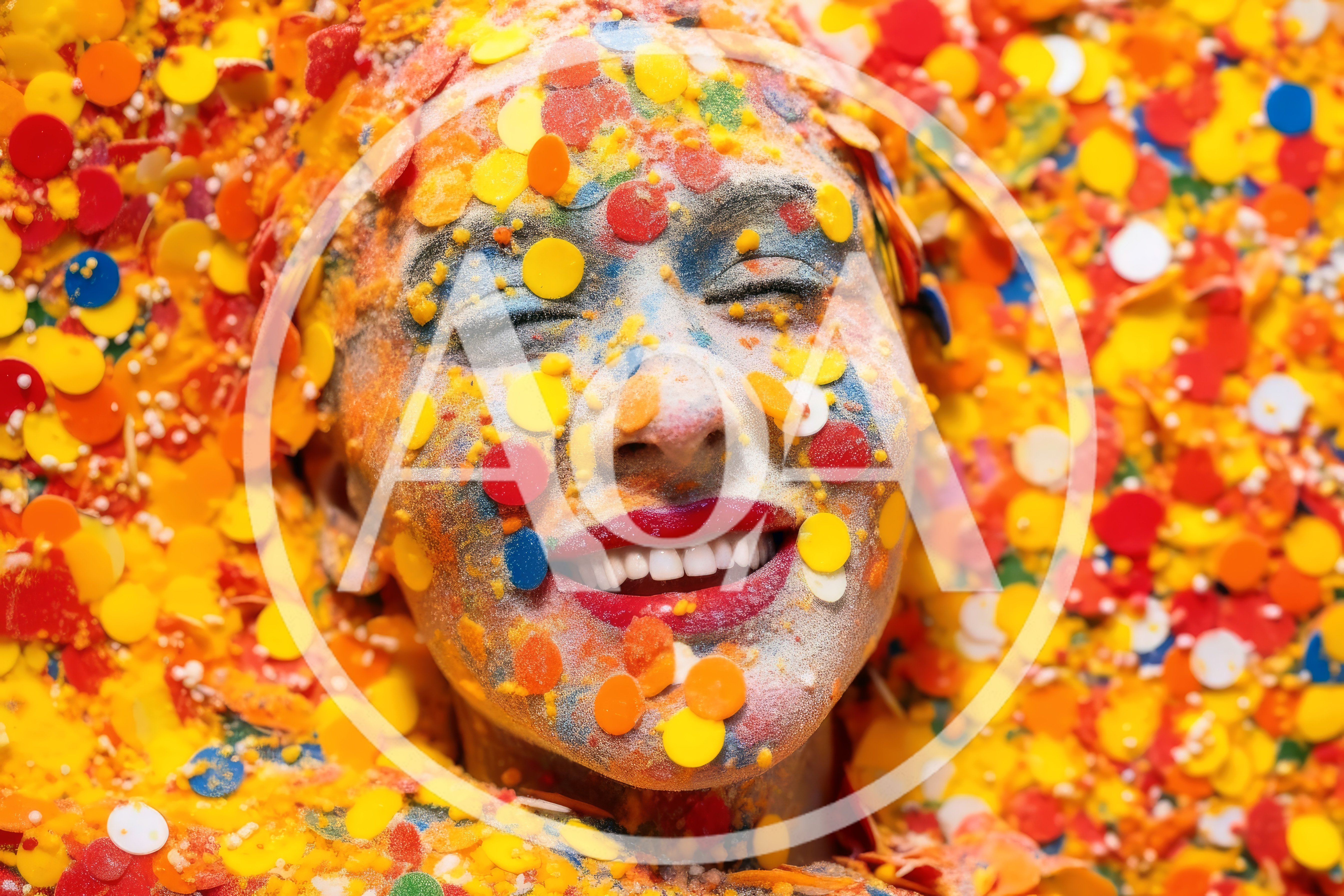 Woman Covered In Colorful Confetti And Powder