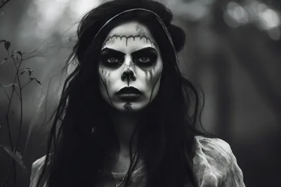 Portrait Of A Woman With Gothic Halloween Makeup