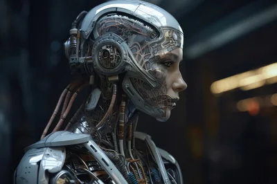 Cyborg Android Head Profile With Intricate Mechanical Details