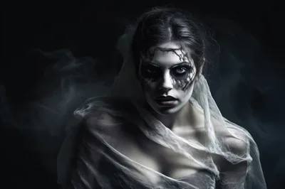 Portrait Of A Woman With Gothic Halloween Makeup