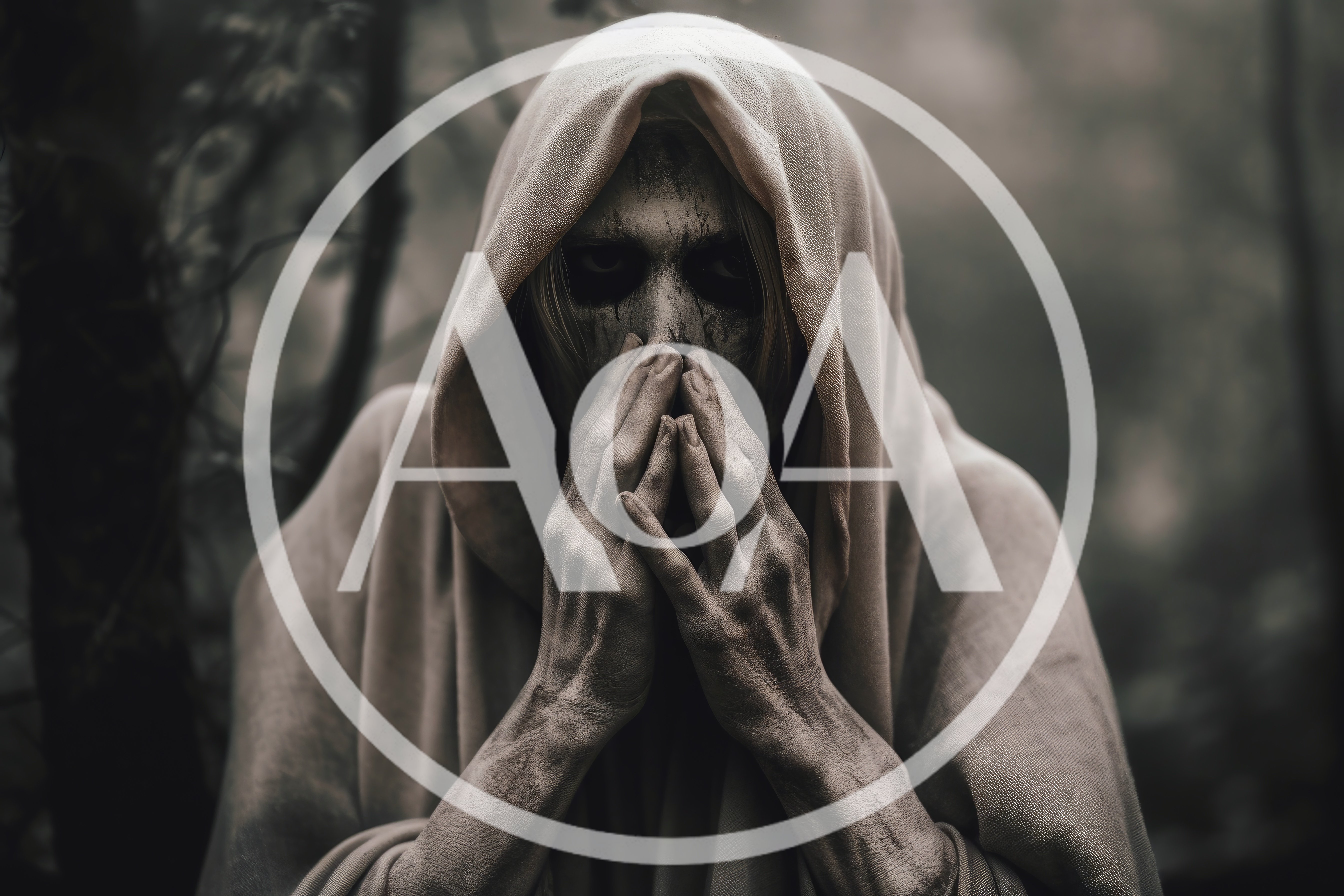 Eerie Figure In Hooded Robe With Darkened Face