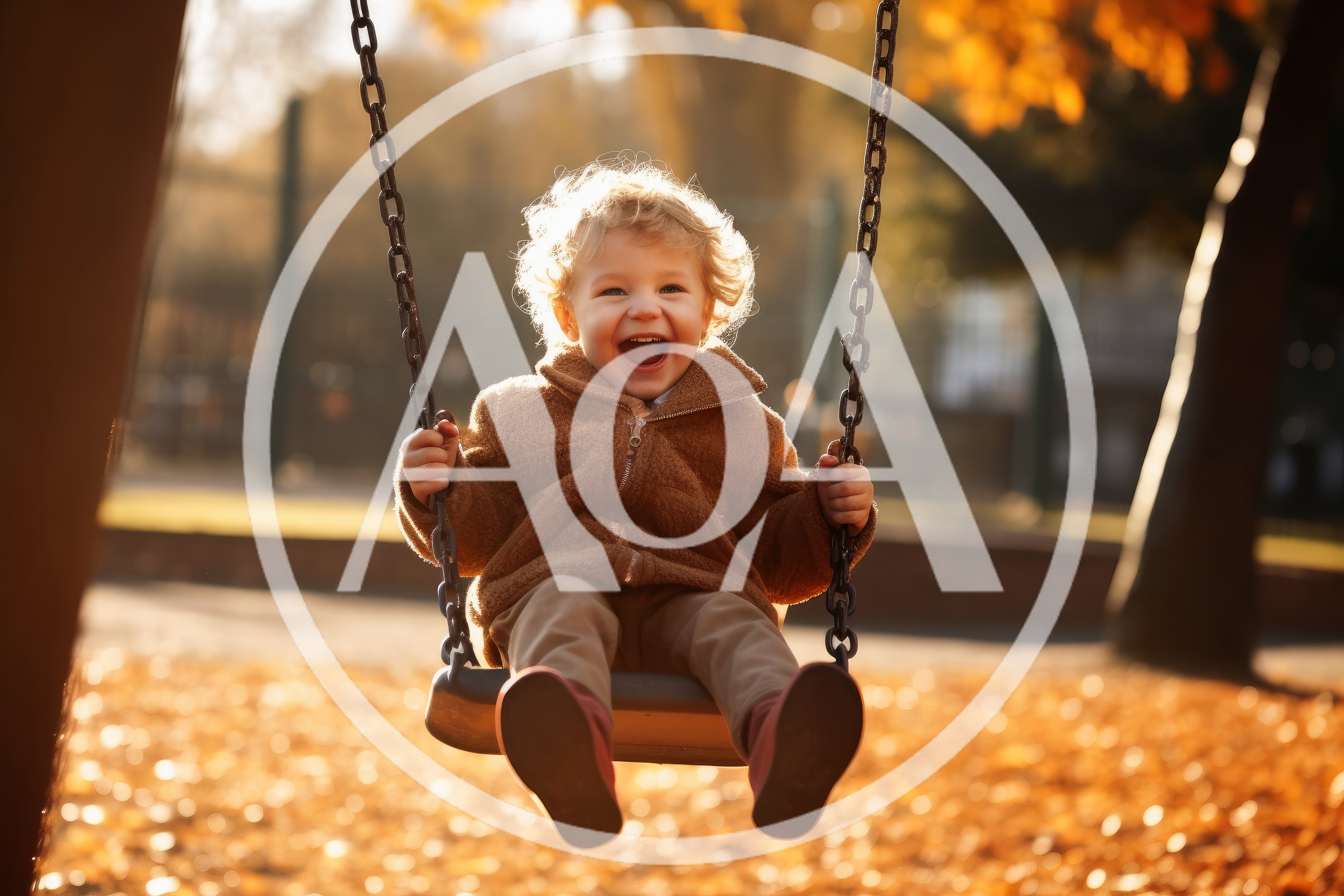 Happy Toddler Swinging In Autumn Park