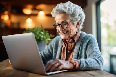 Senior Woman Using Laptop at Home