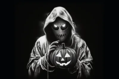 Hooded Figure Holding A Glowing Jack O Lantern