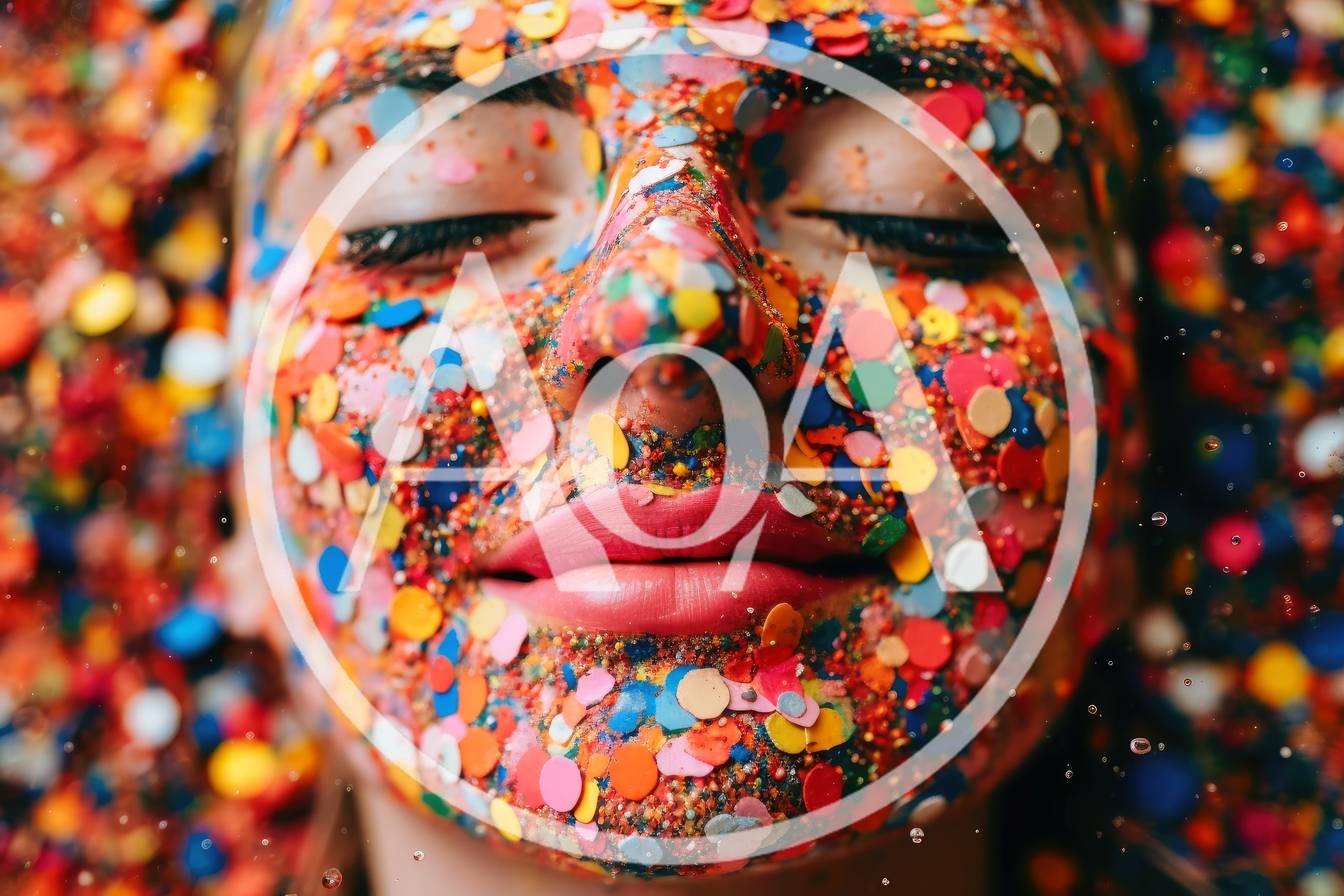 Woman Covered In Colorful Confetti And Glitter