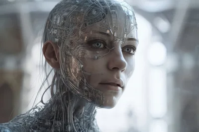 Cyborg Humanoid Portrait With Intricate Mechanical Circuitry
