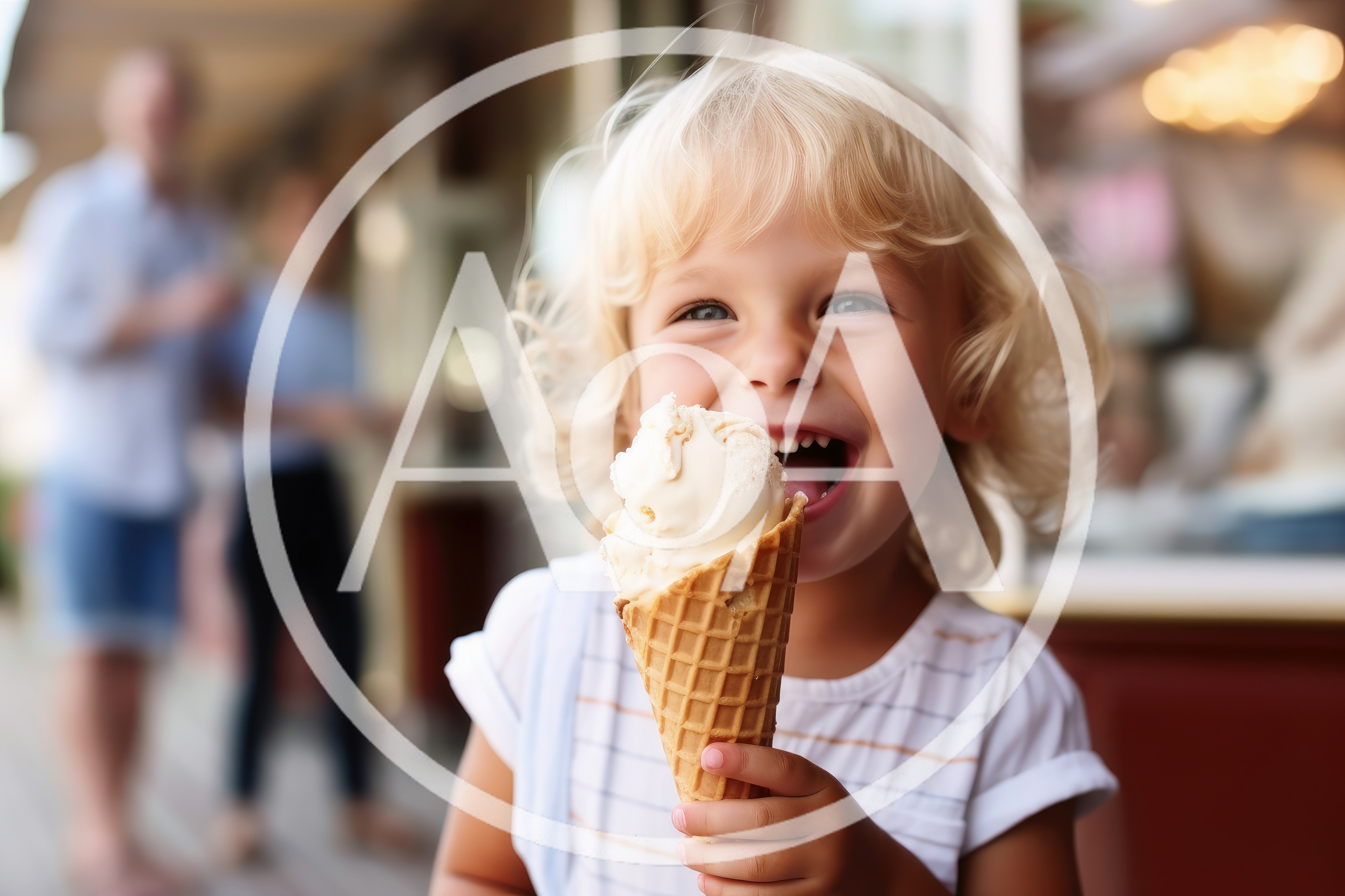 Happy Toddler Eating Vanilla Ice Cream Cone
