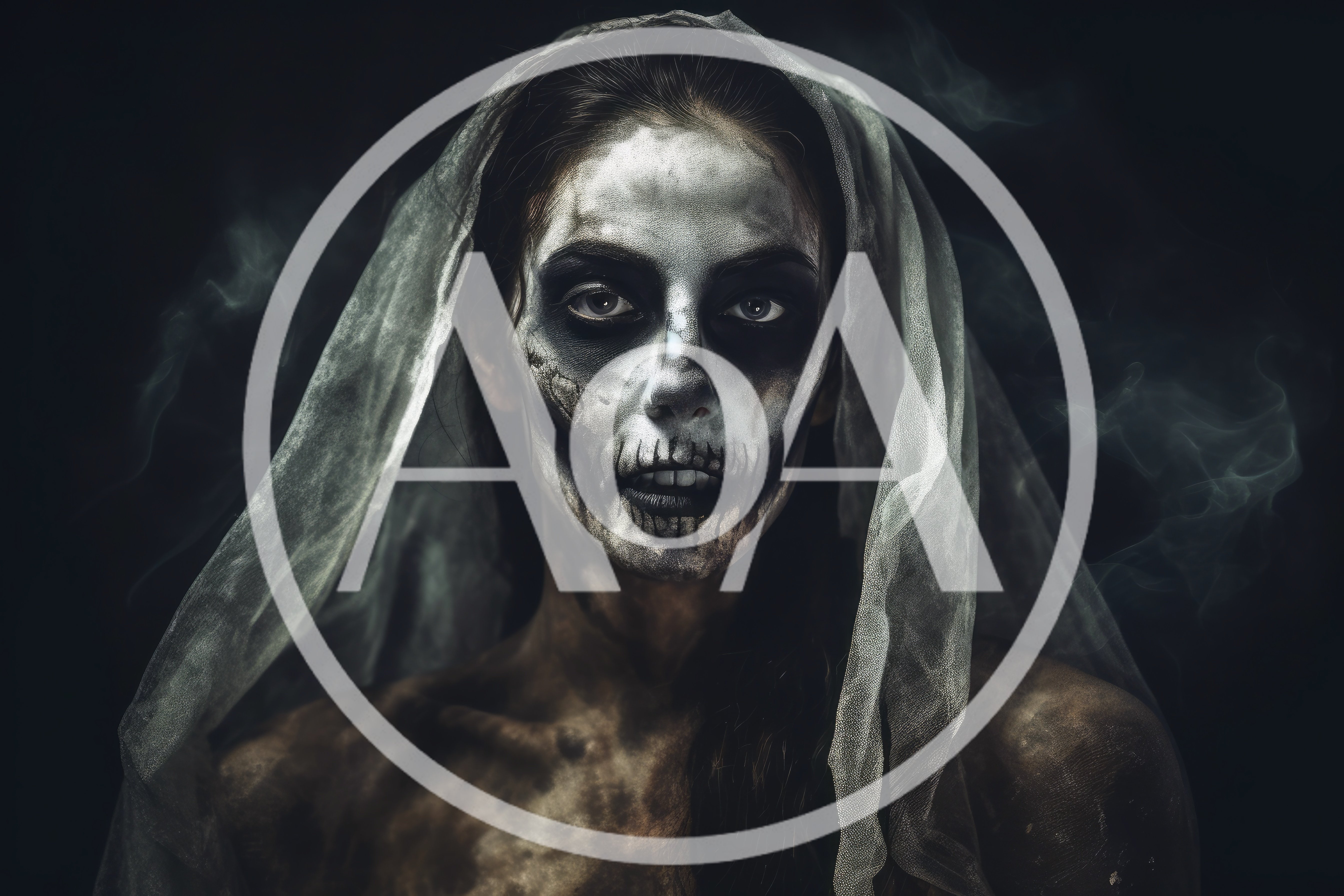 Woman With Creepy Skull Makeup And Wedding Veil