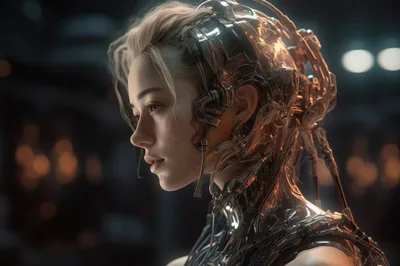 Cyborg Woman With Intricate Mechanical Headgear
