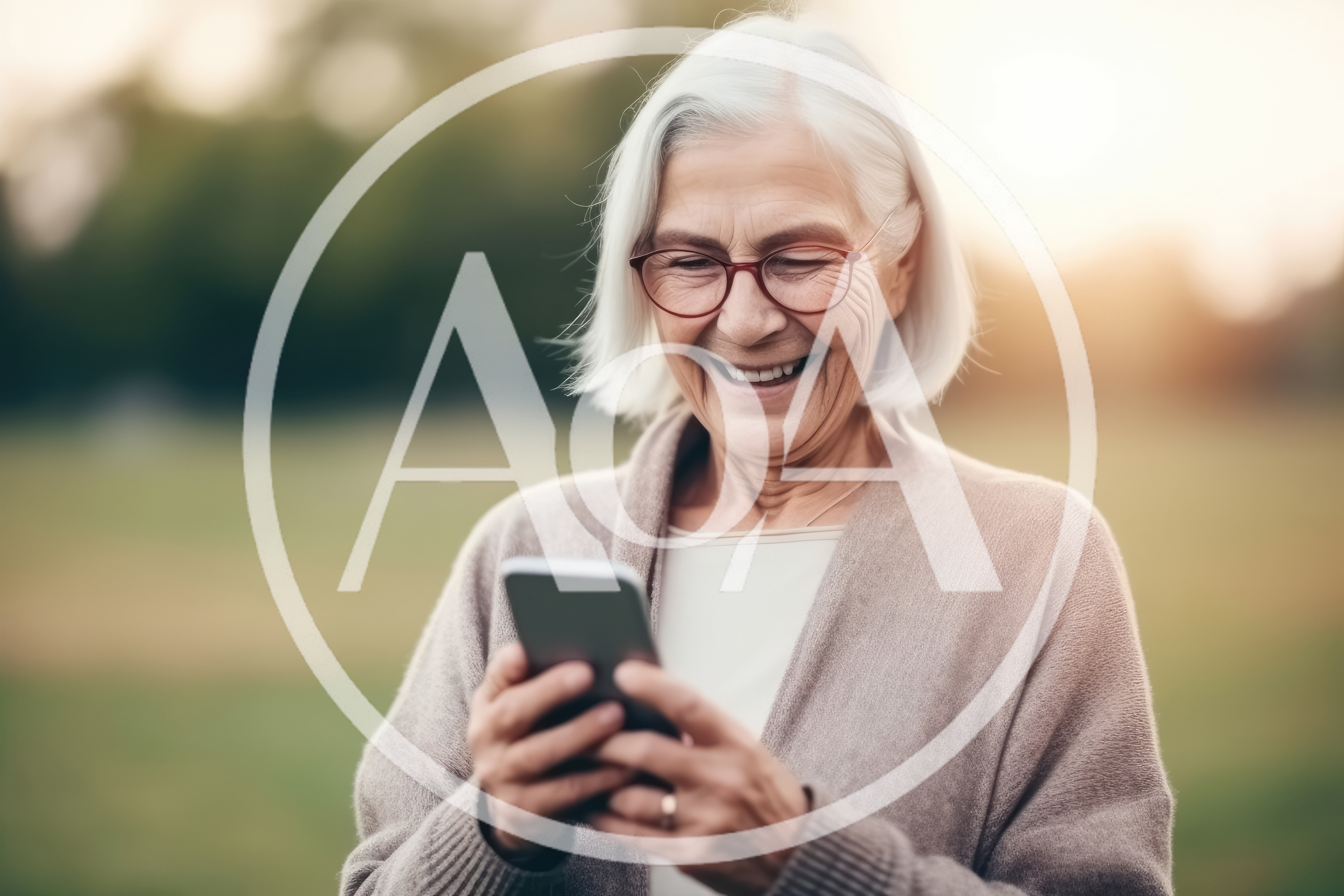 Senior Woman Smiling While Using Her Smartphone Outdoors