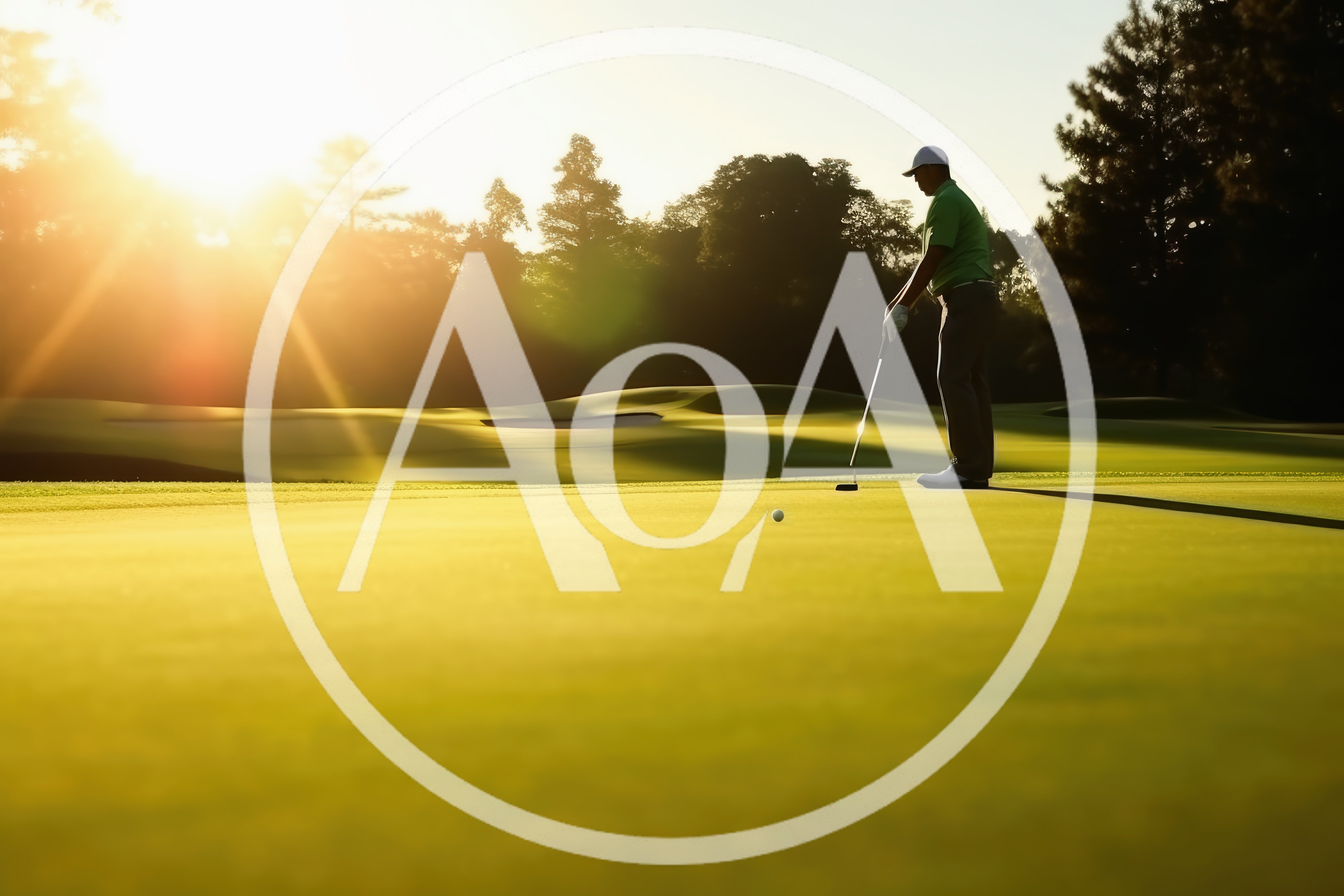 Golfer Putting On A Sunny Golf Course Green