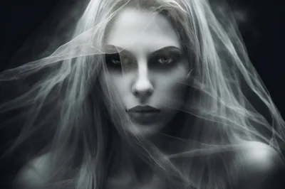 Portrait Of A Mysterious Woman Behind A Veil