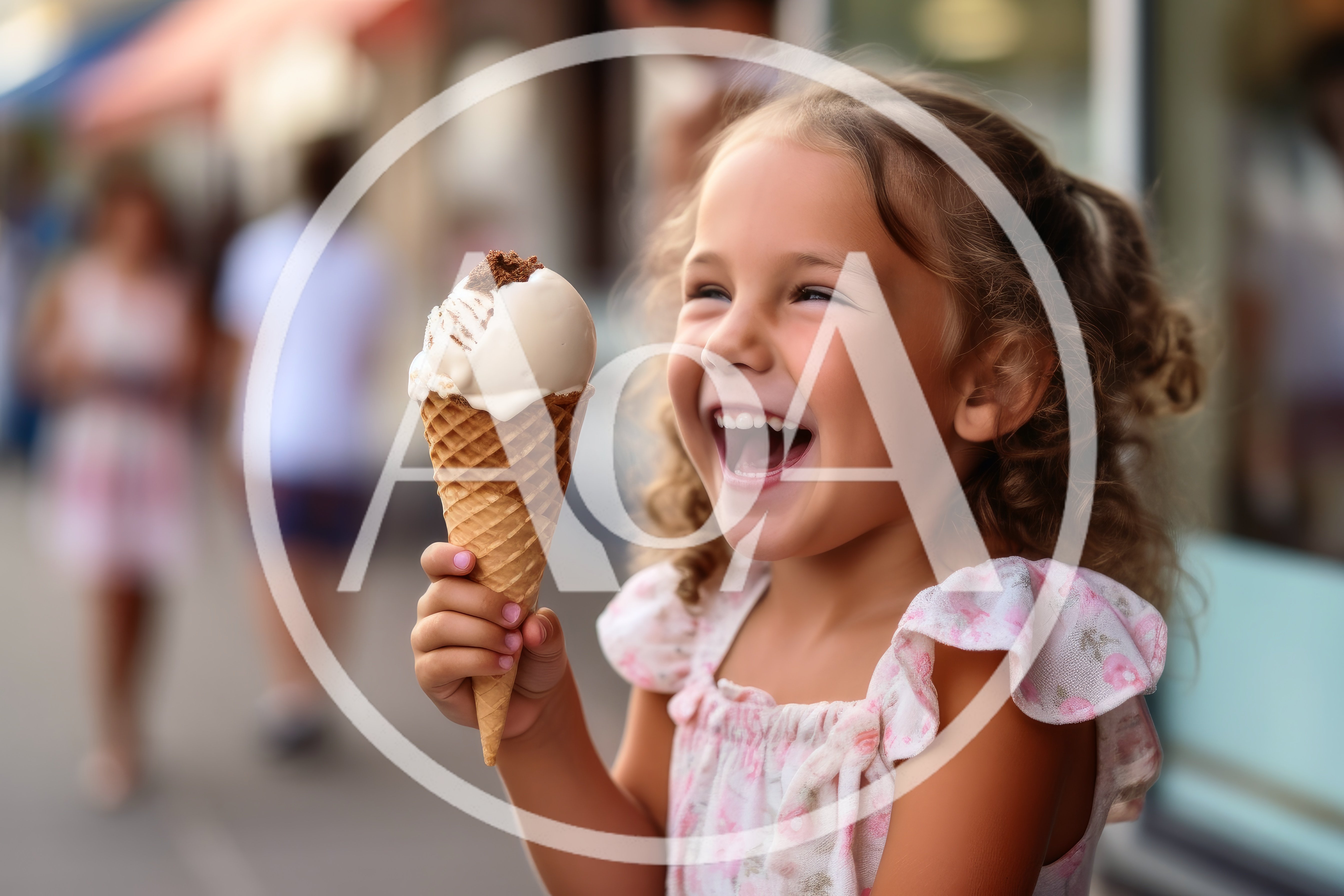 Happy Little Girl Eating Ice Cream Cone