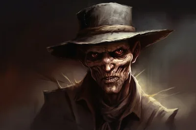 Sinister Undead Cowboy Portrait With Glowing Red Eyes