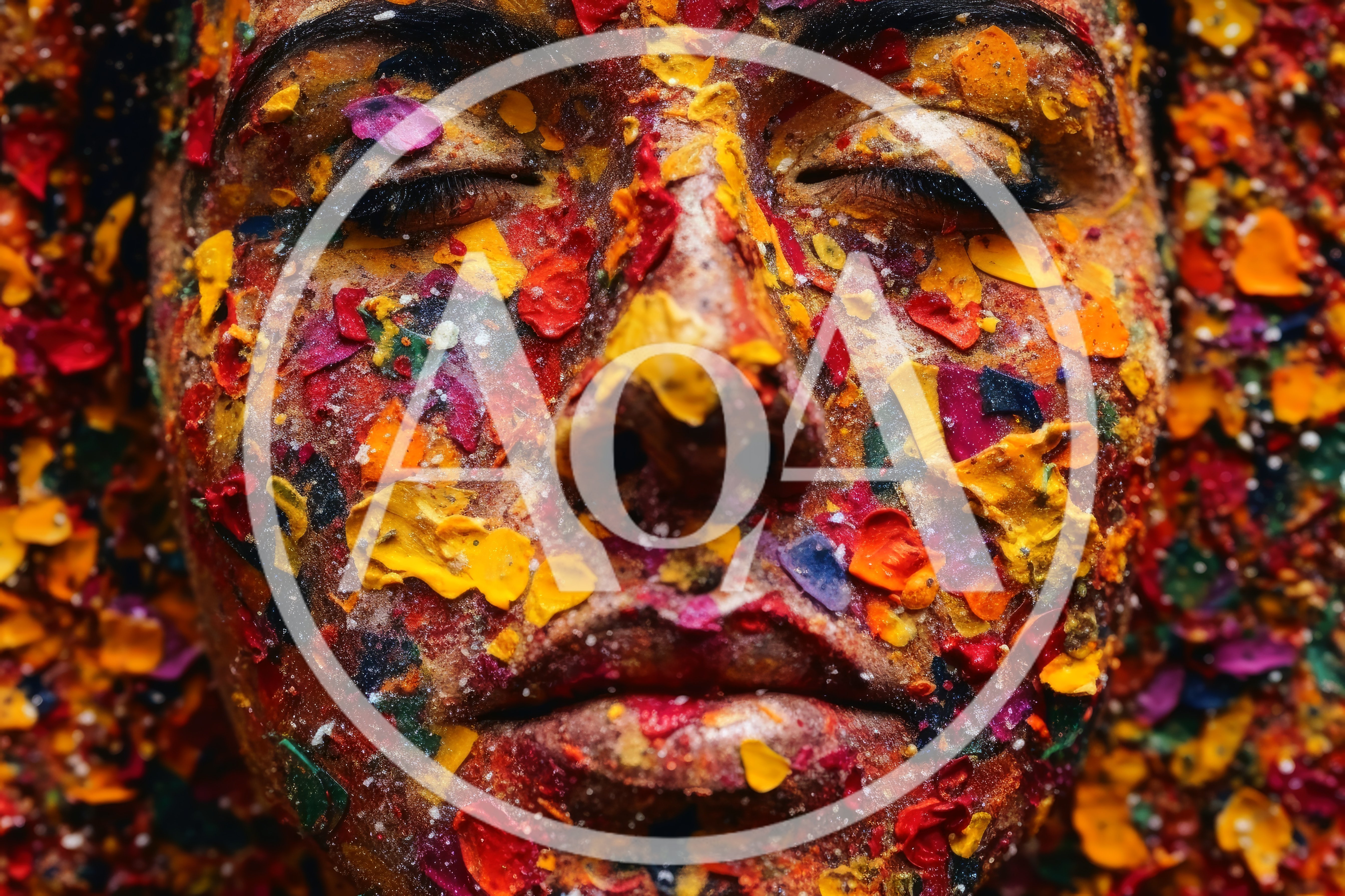 Close Up Portrait Of Face Covered In Colorful Petals