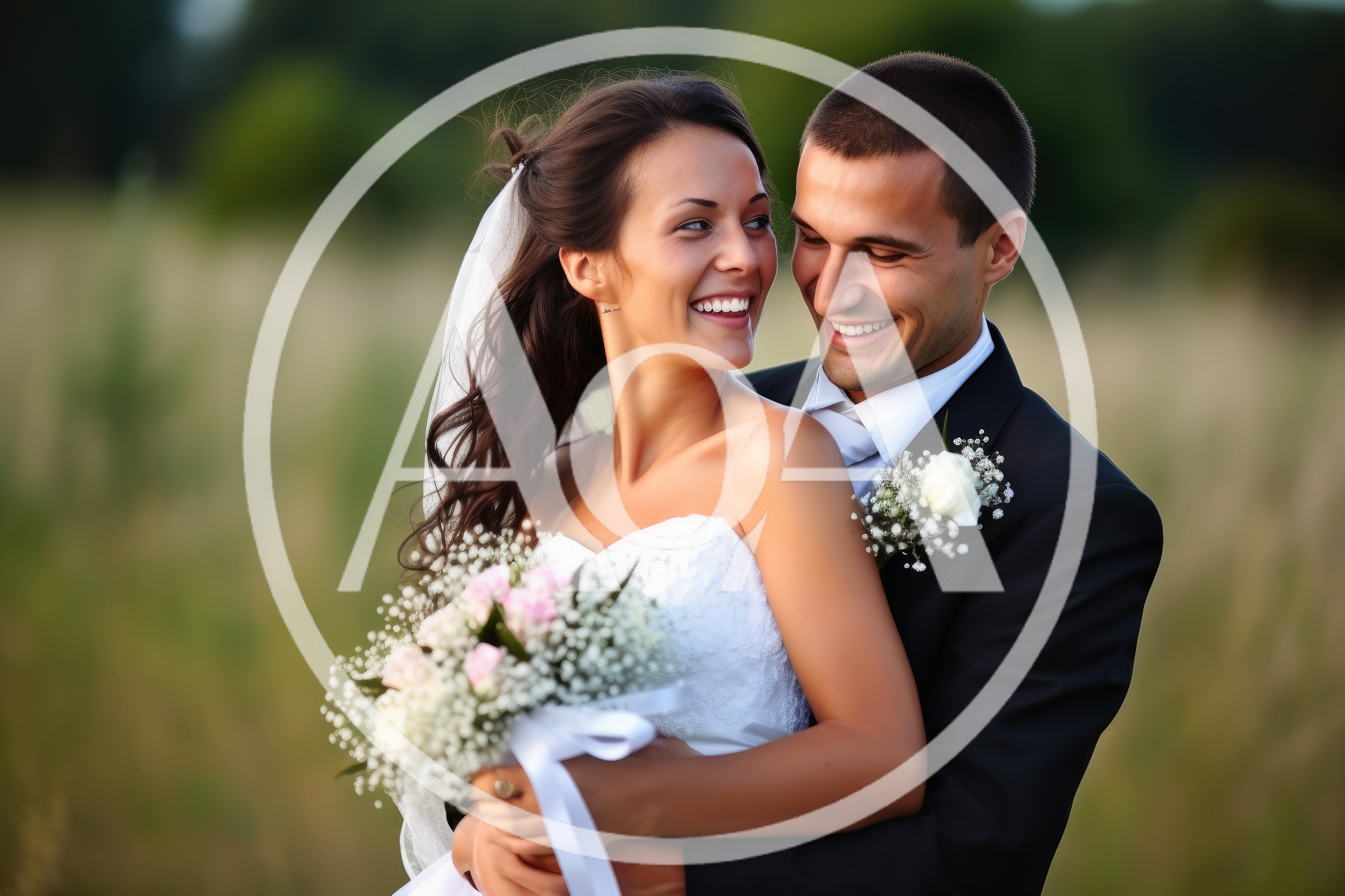 Happy Newlywed Couple Embracing Outdoors