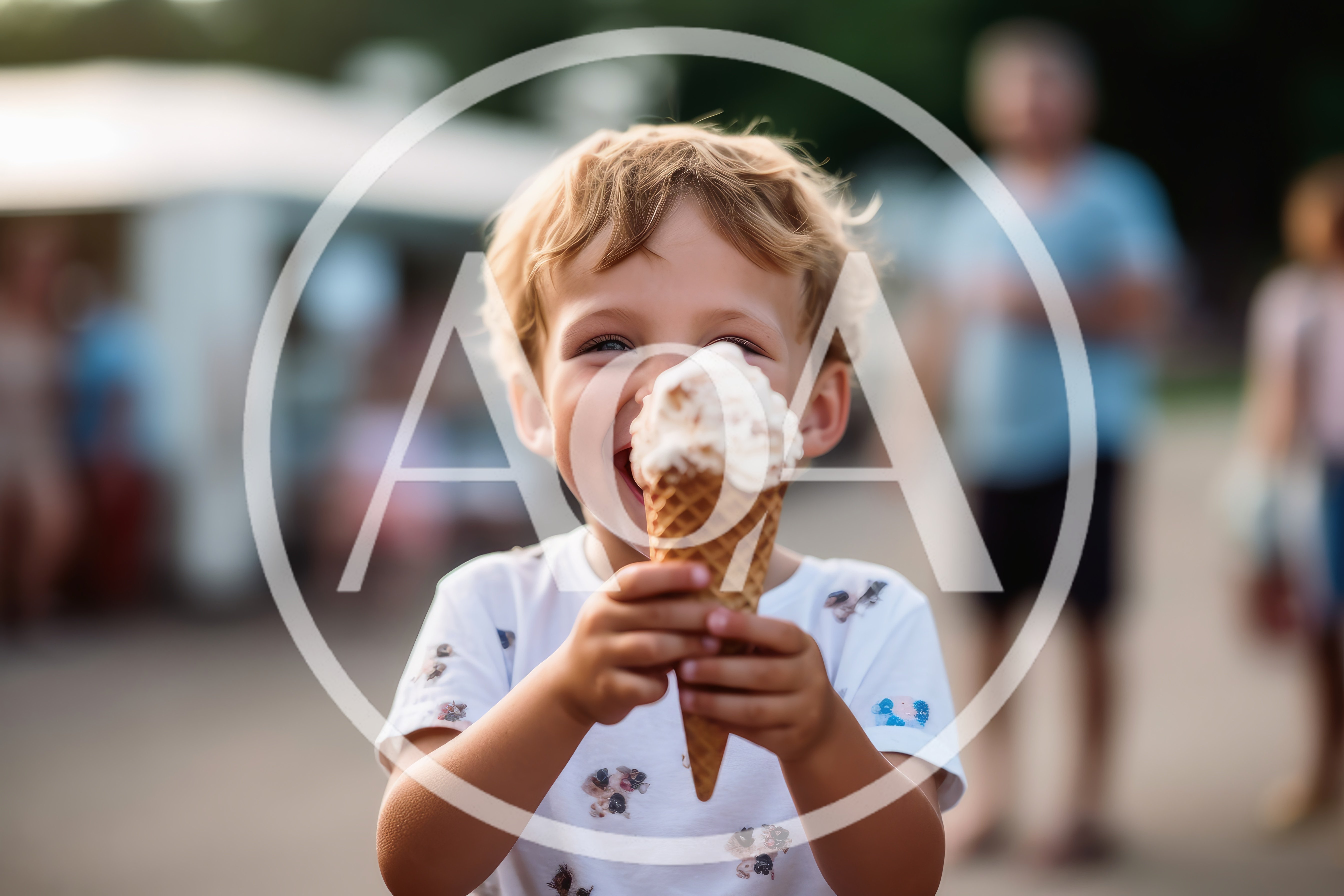 Happy Young Boy Eating Ice Cream Cone