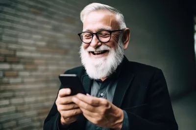 Happy Senior Man Using Smartphone Outdoors