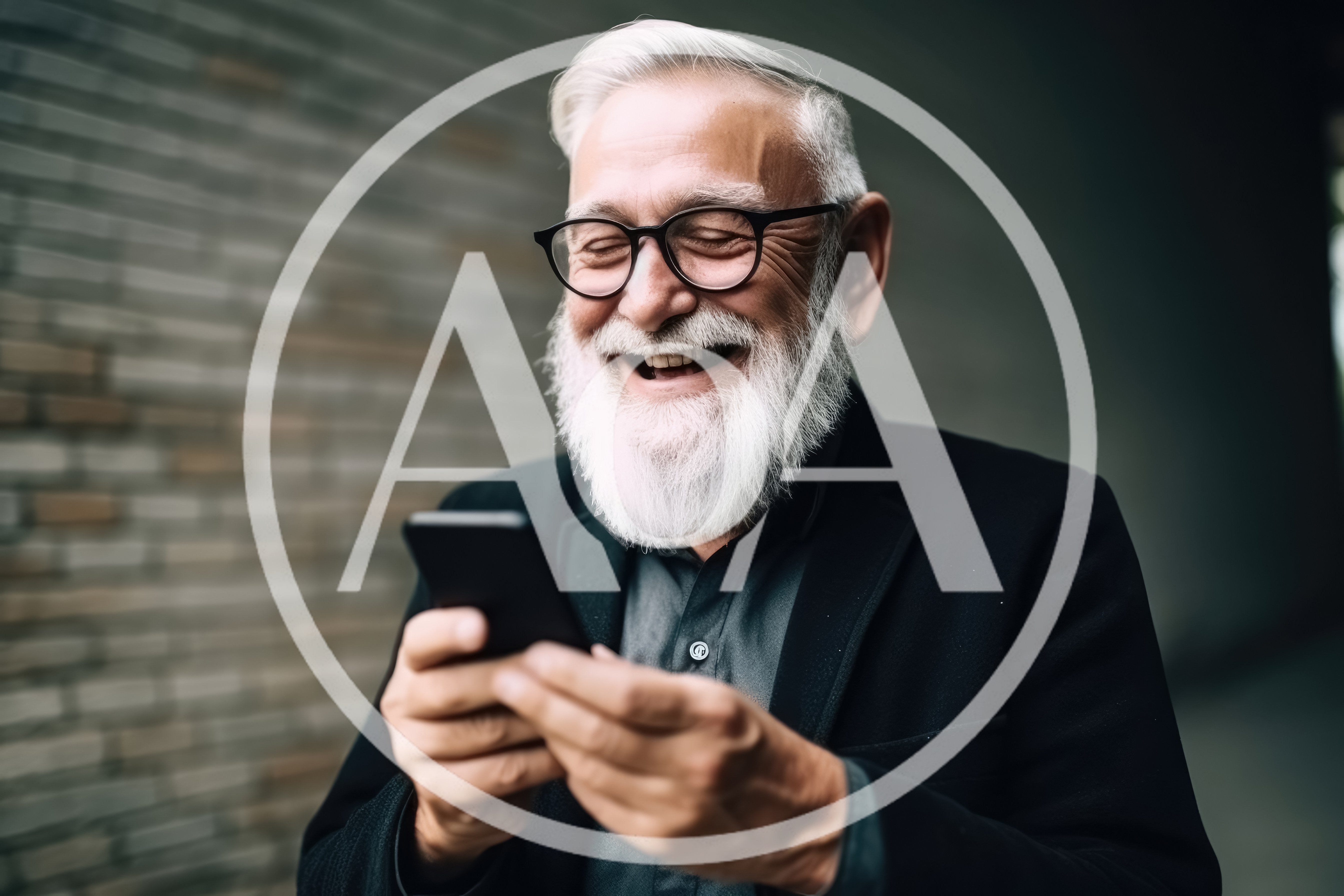 Happy Senior Man Using Smartphone Outdoors