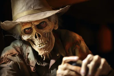 Creepy Undead Cowboy Skeleton Wearing A Fedora