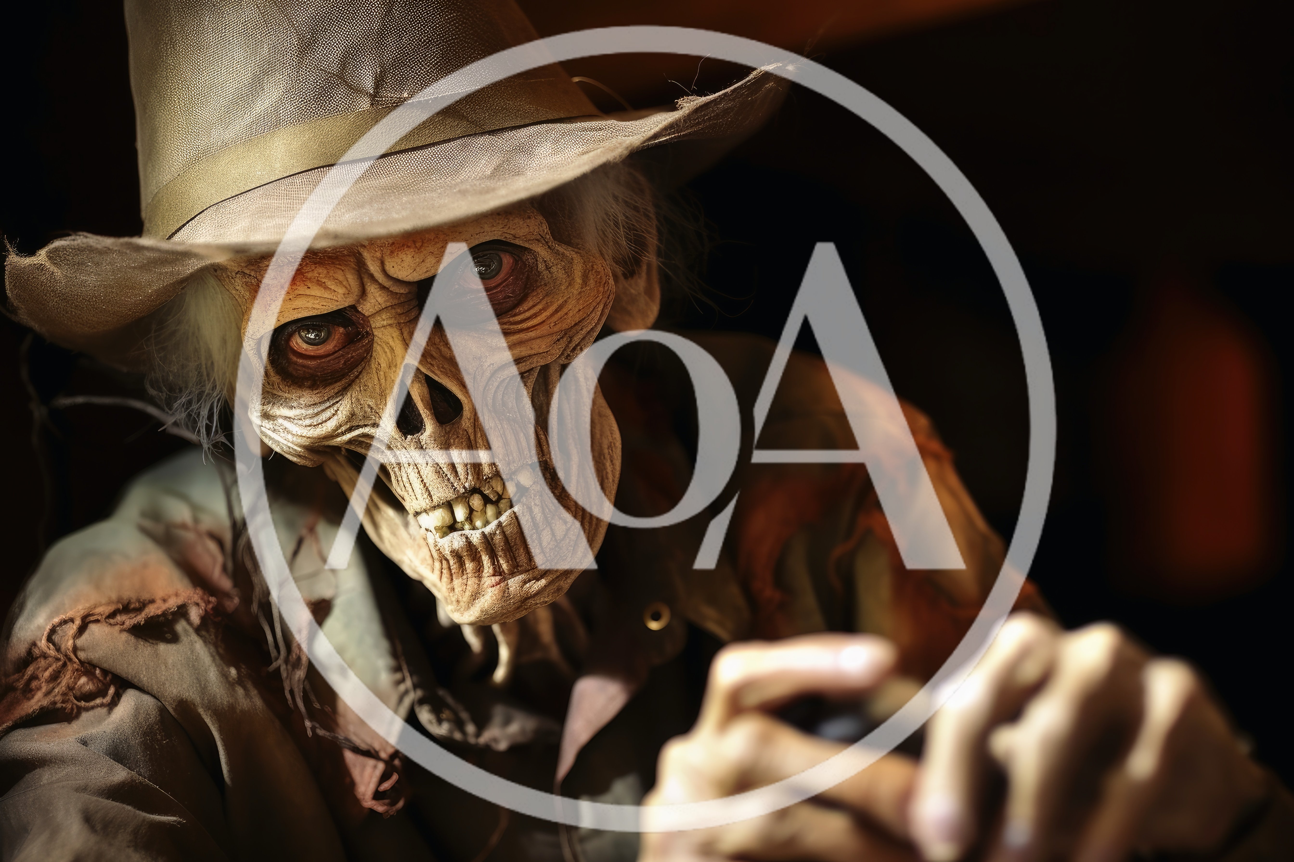 Creepy Undead Cowboy Skeleton Wearing A Fedora