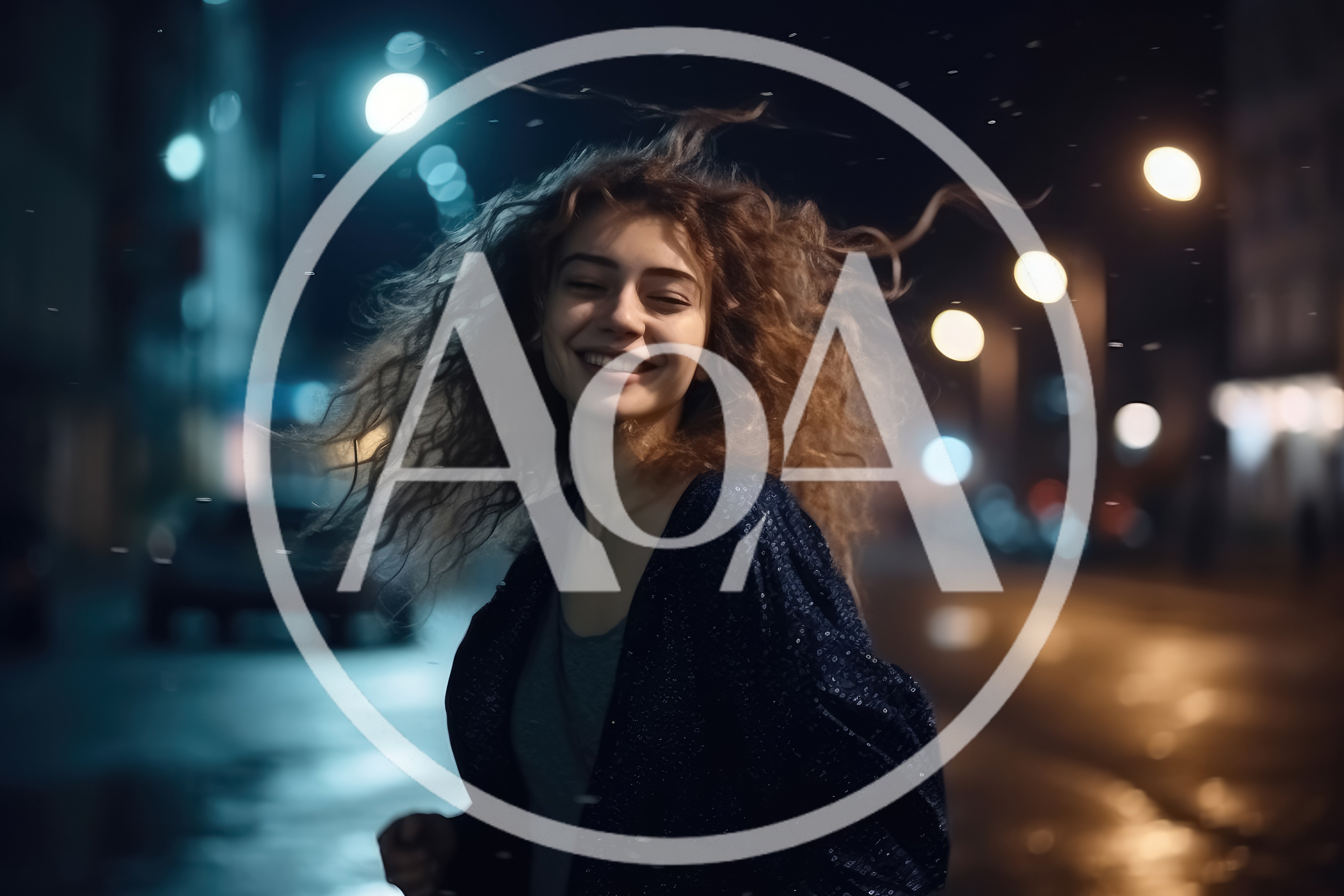 Young Woman With Curly Hair Smiling Outdoors At Night