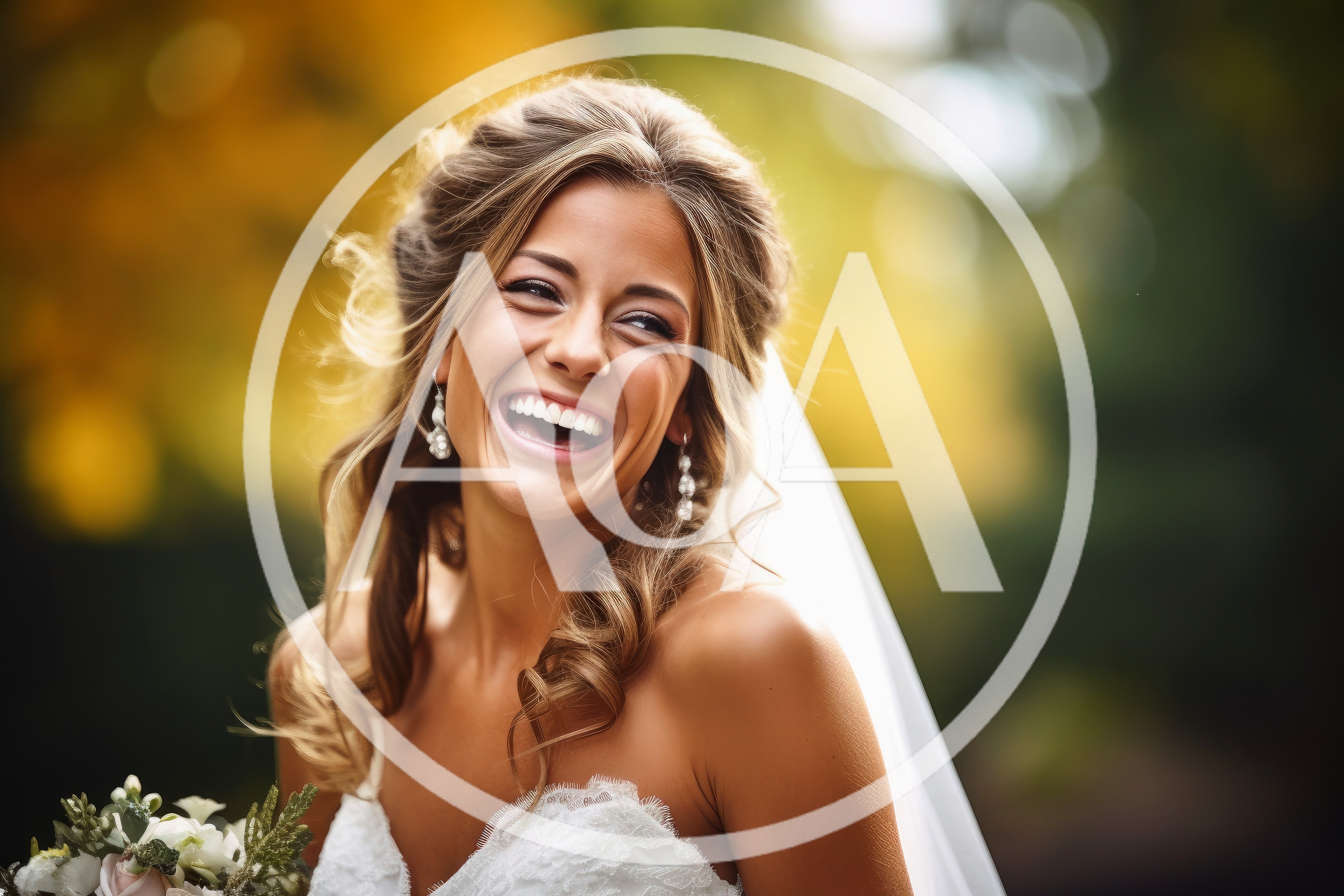 Radiant Bride Laughing Outdoors In Wedding Dress