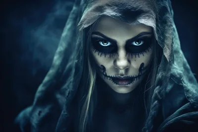 Portrait Of A Woman With Gothic Halloween Makeup