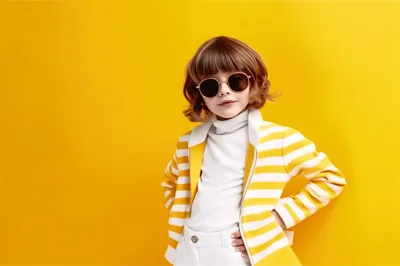 Stylish Young Girl Posing in Yellow Striped Jacket