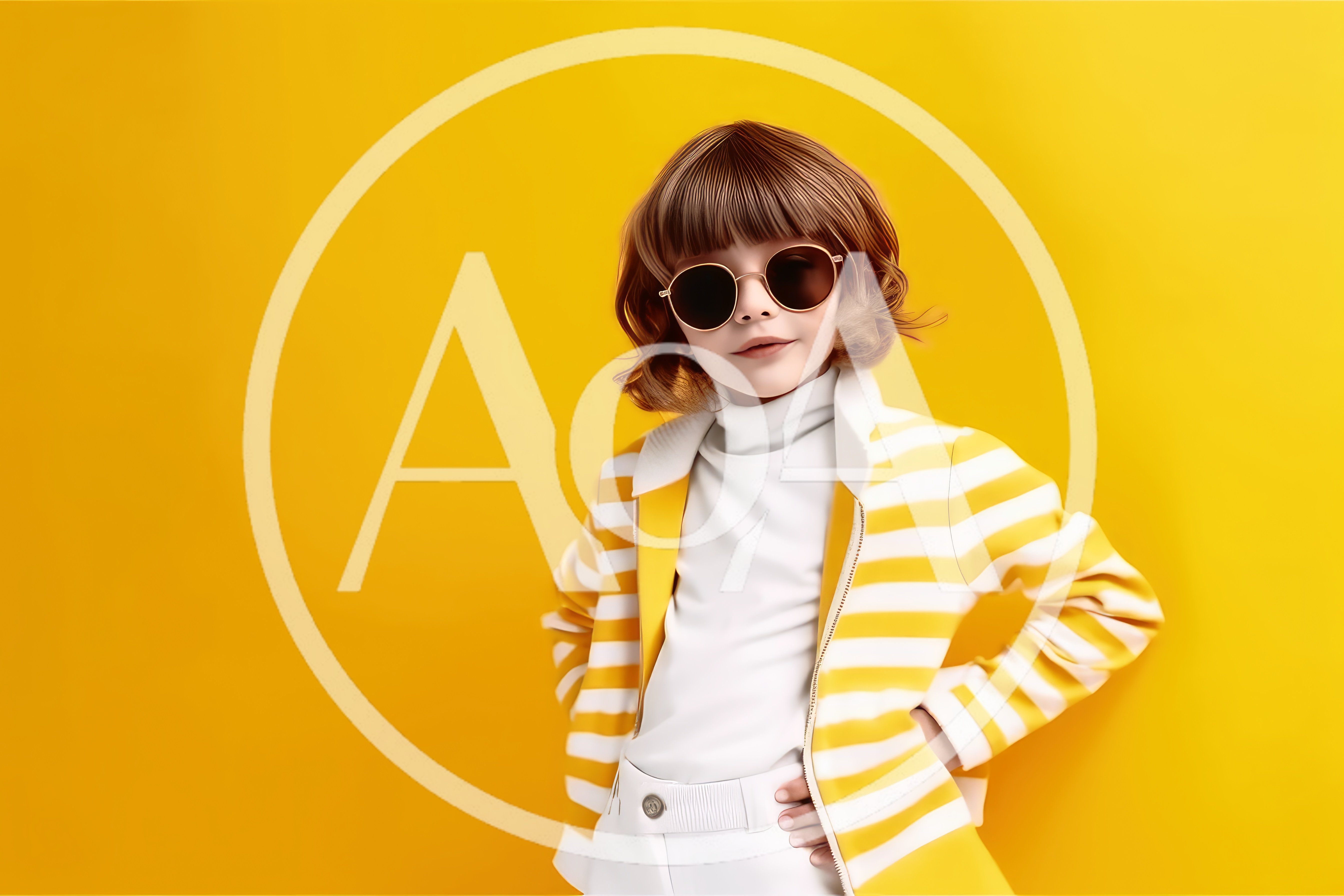 Stylish Young Girl Posing in Yellow Striped Jacket